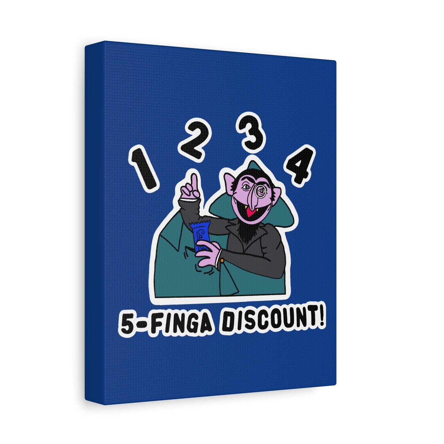 Five Finger Discount Canvas Print Dark Blue - Sesame Street The Count Parody Art Print