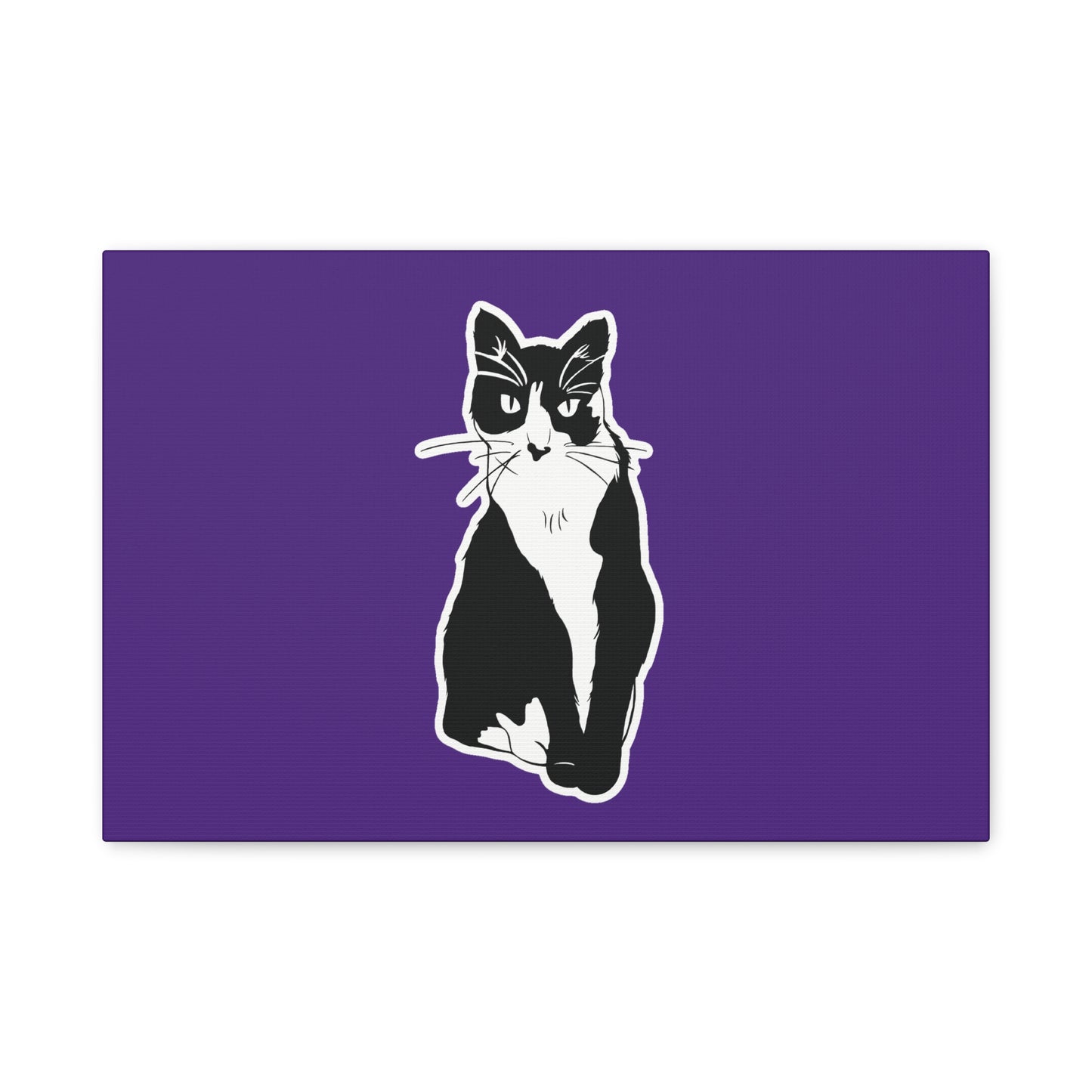 Cat Canvas Print on Purple (Sticker Style Cat) - Cat Drawing Art