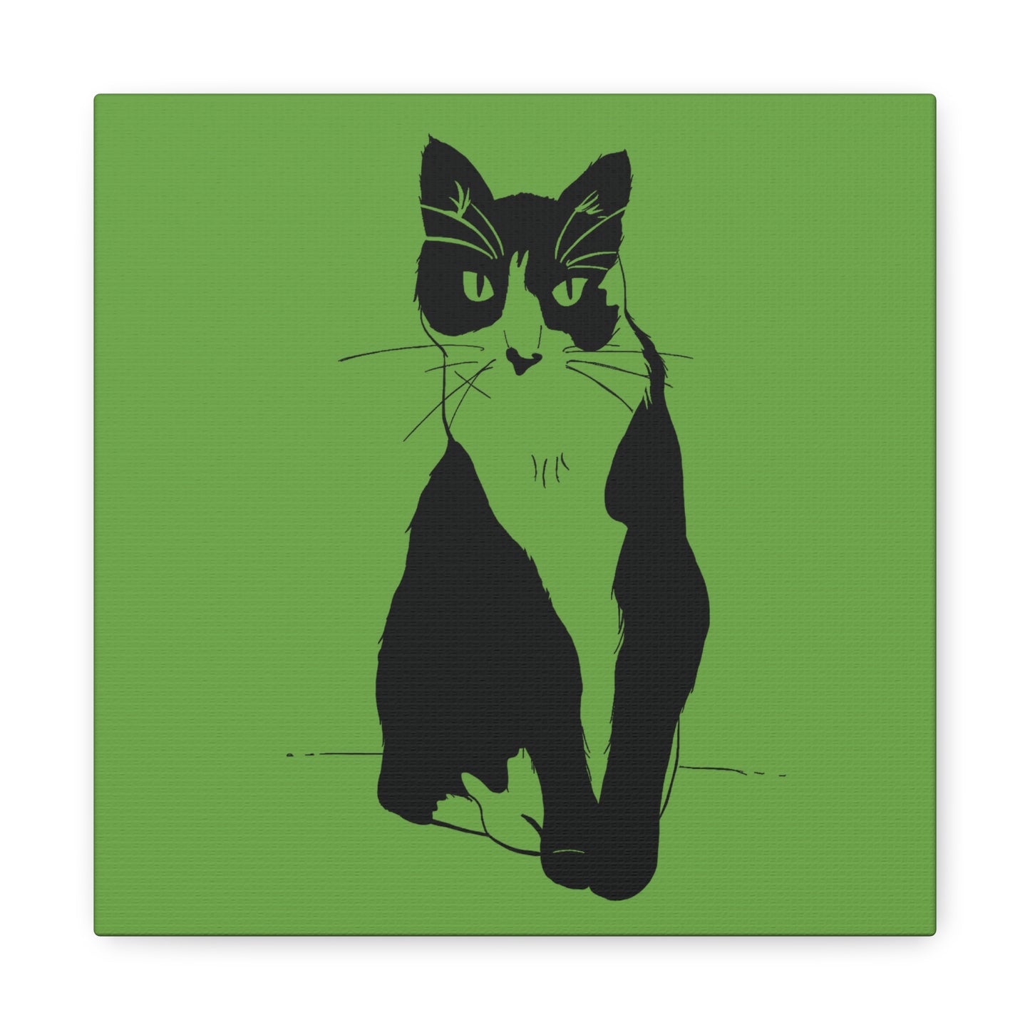 Cat Canvas Print on Green (Transparent Style Cat) - Cat Drawing Art