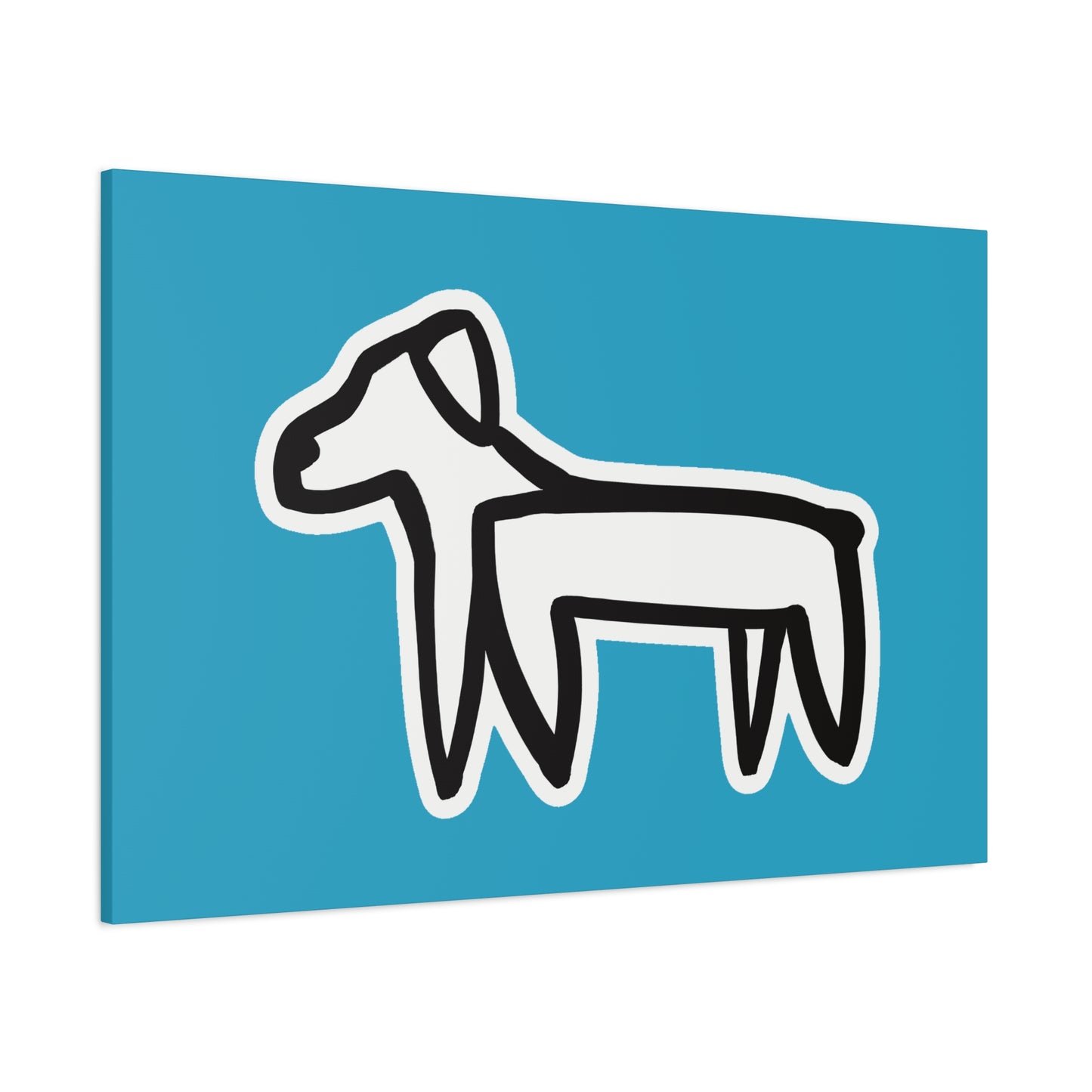 Dog Canvas Print on Turquoise (Sticker Style Black Dog) - Dog Drawing Wall Art