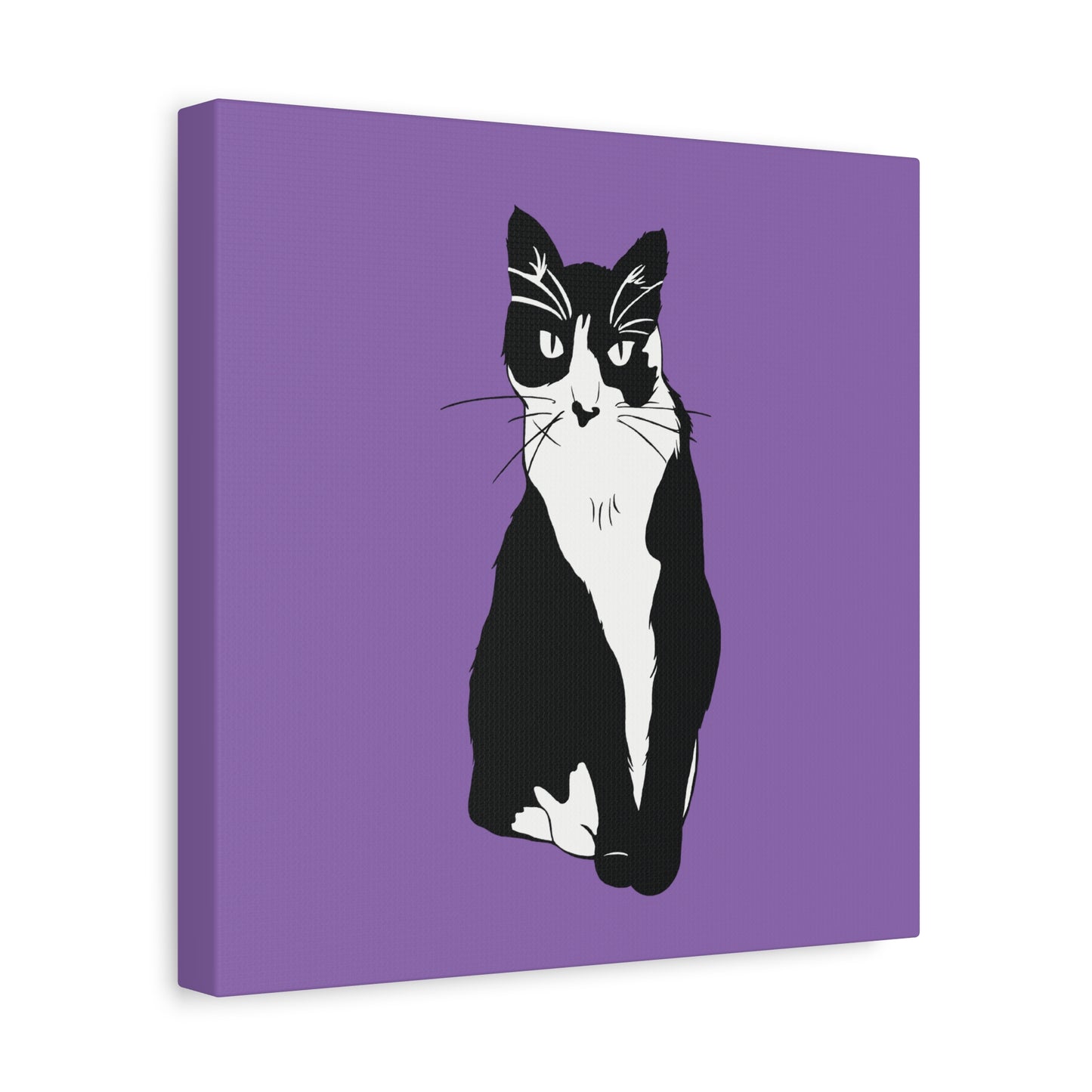 Cat Canvas on Light Purple (B&W Style Cat) - Cat Drawing Art