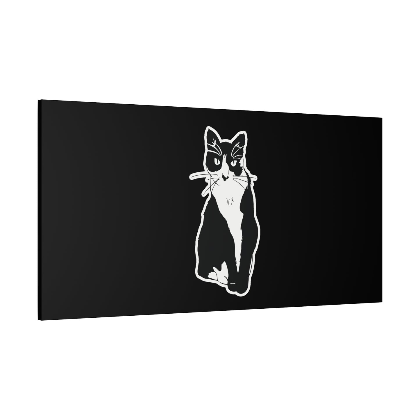 Cat Canvas Print on Black (Sticker Style Cat) - Cat Drawing Art