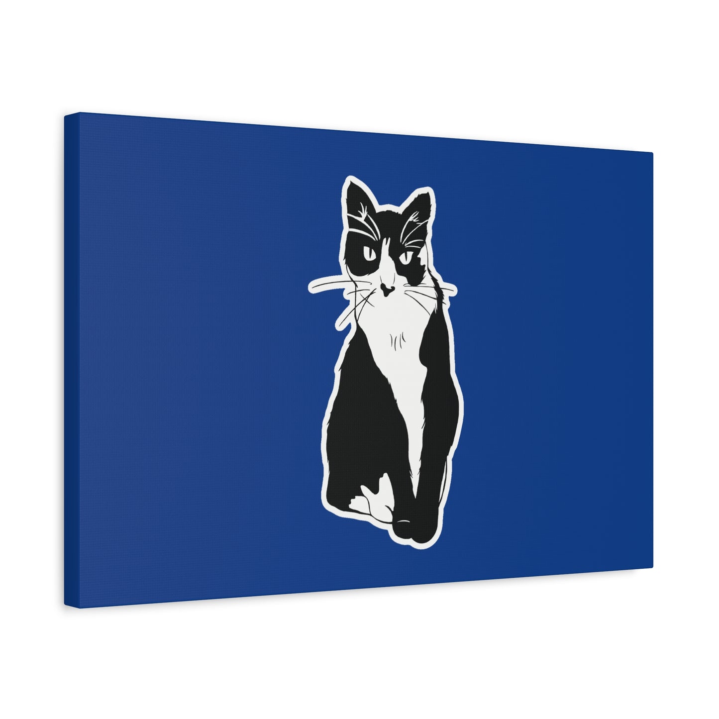 Cat Canvas Print on Dark Blue (Sticker Style Cat) - Cat Drawing Art