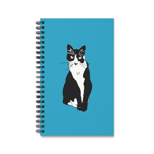 Cat Notebook in Turquoise (B&W Style Cat) - Cat Spiral Notebook