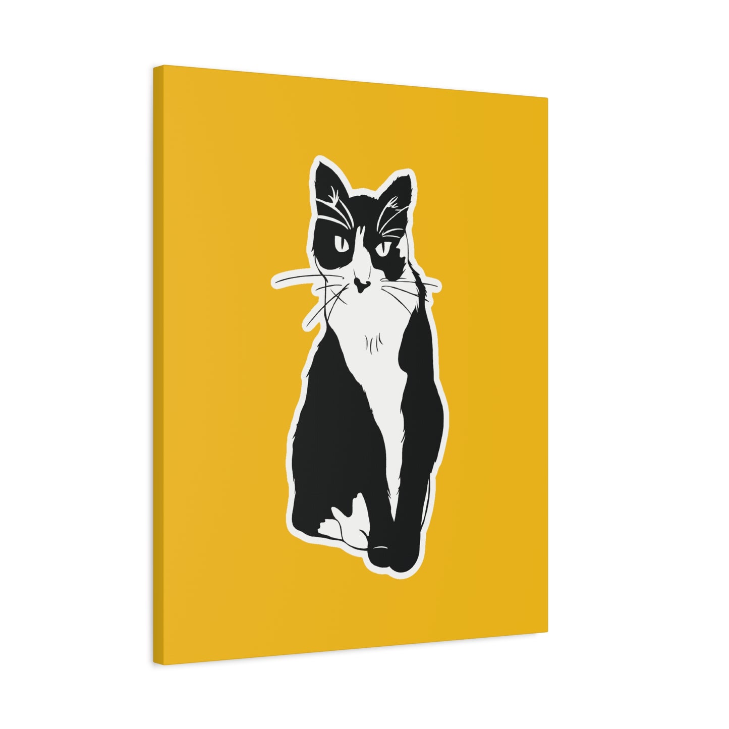 Cat Canvas Print on Yellow (Sticker Style Cat) - Cat Drawing Art