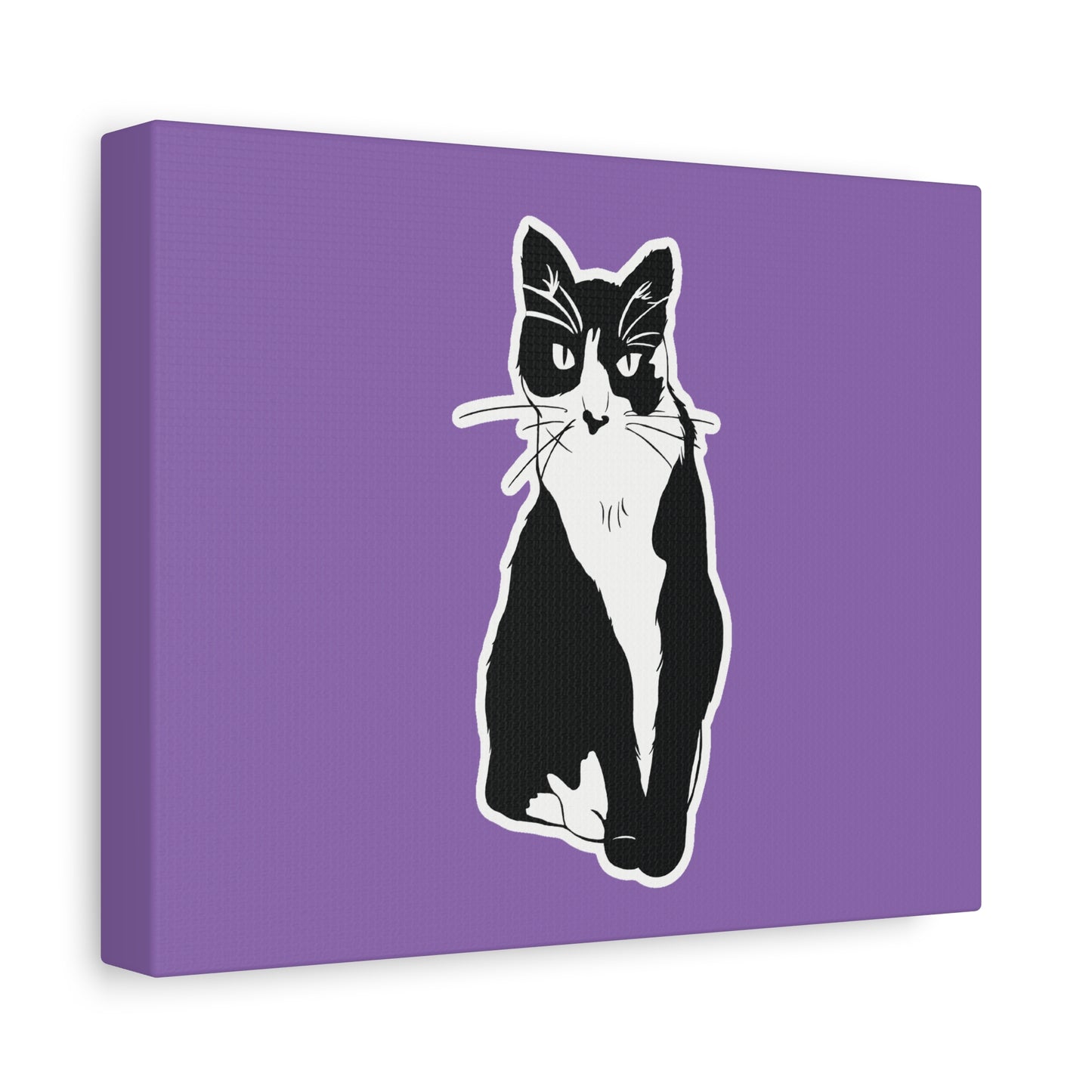 Cat Canvas on Light Purple (Sticker Style Cat) - Cat Drawing Art
