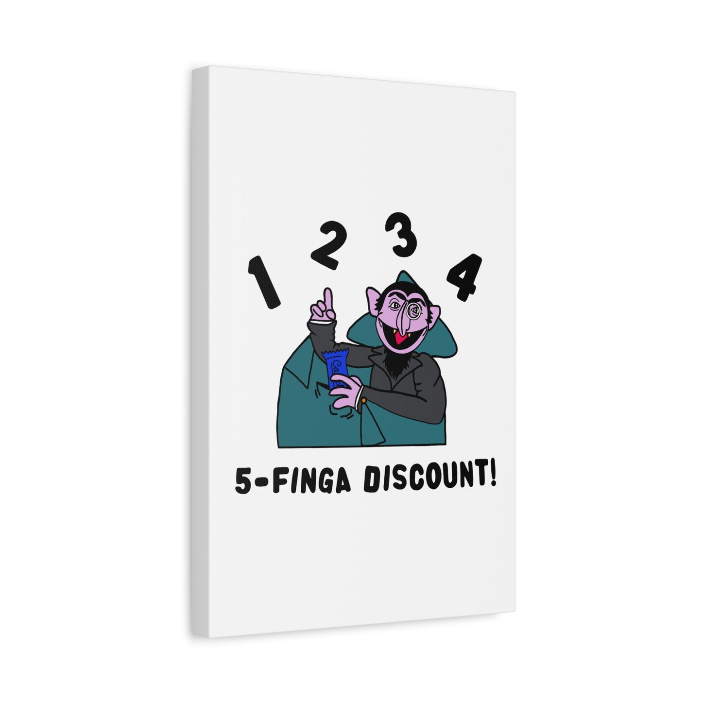 Five Finger Discount Canvas Print White - Sesame Street The Count Parody Art Print