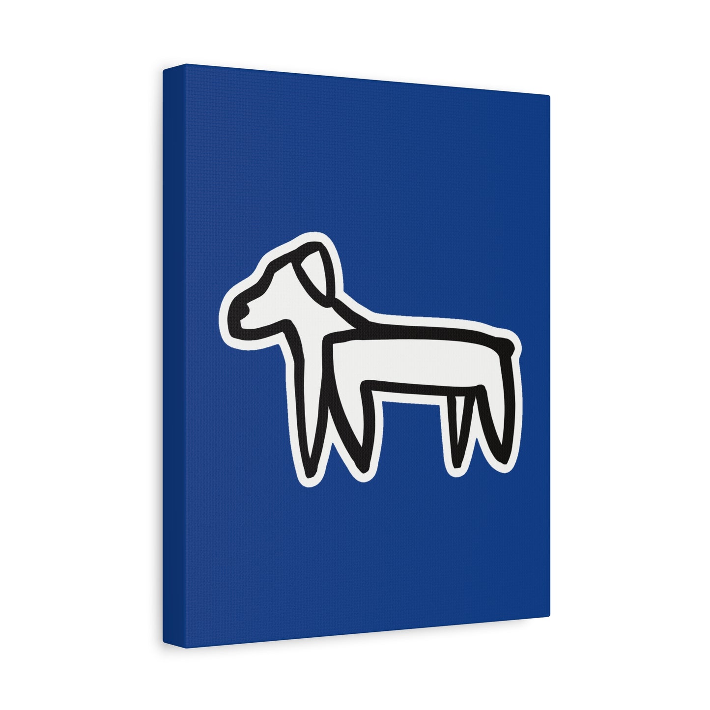 Dog Canvas Print on Blue (Sticker Style White Dog) - Dog Drawing Wall Art