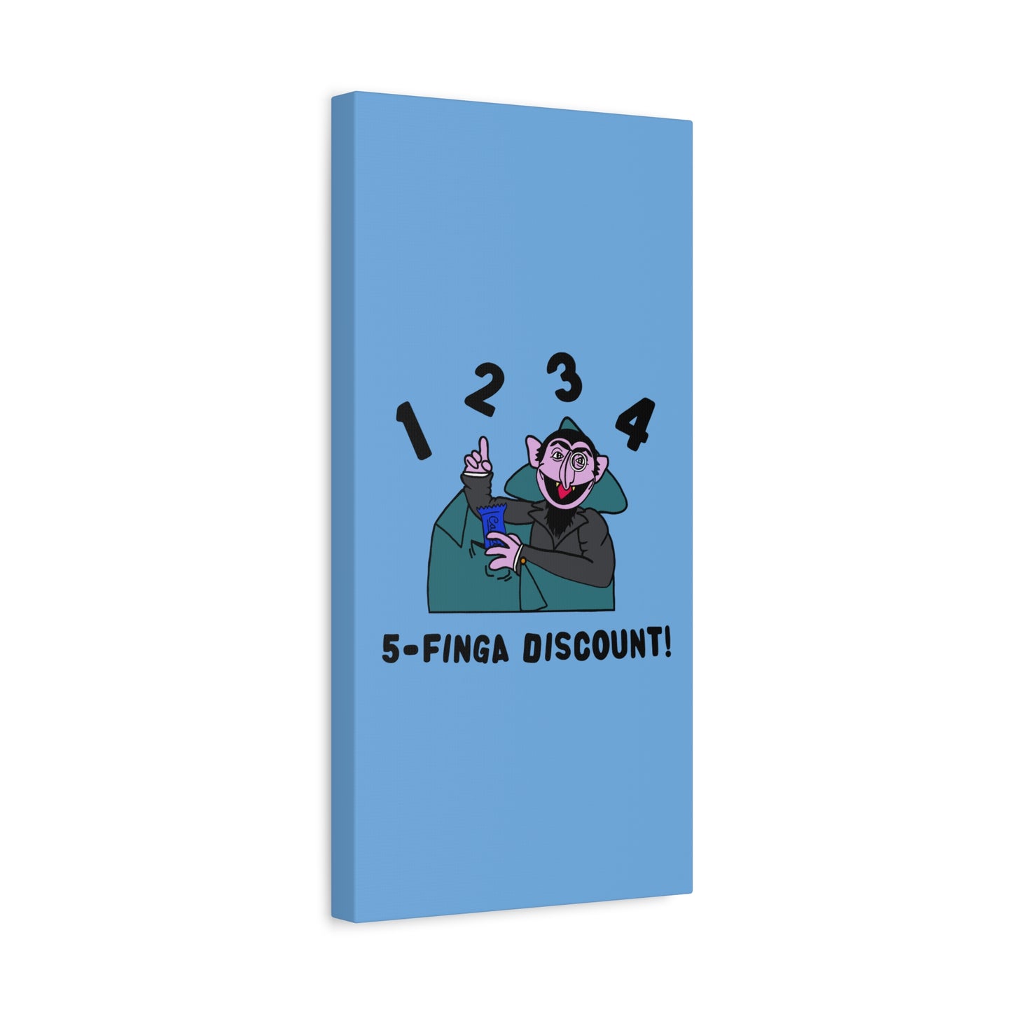 Five Finger Discount Canvas Print Light Blue - Sesame Street The Count Parody Art Print