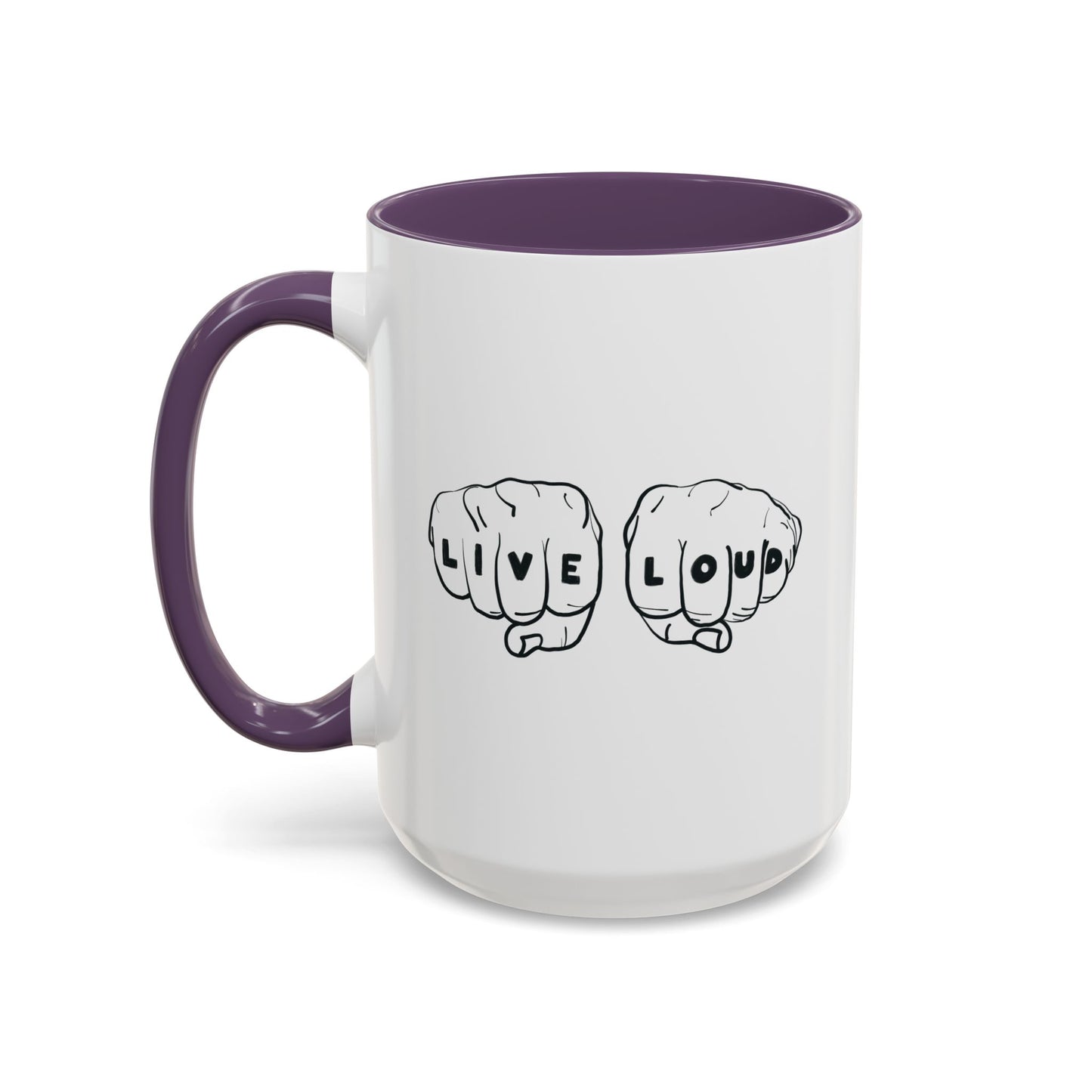 Live Loud Knuckle Tats Tattooed Fists - Four Fists Accent Mug