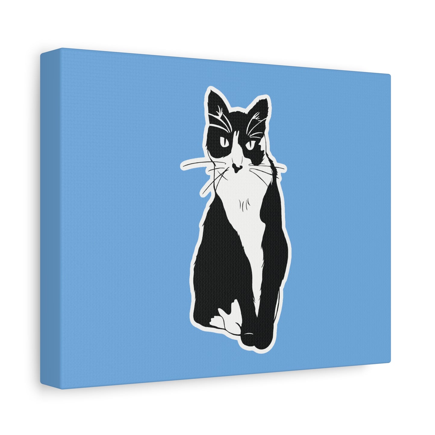 Cat Canvas on Light Blue (Sticker Style Cat) - Cat Drawing Art