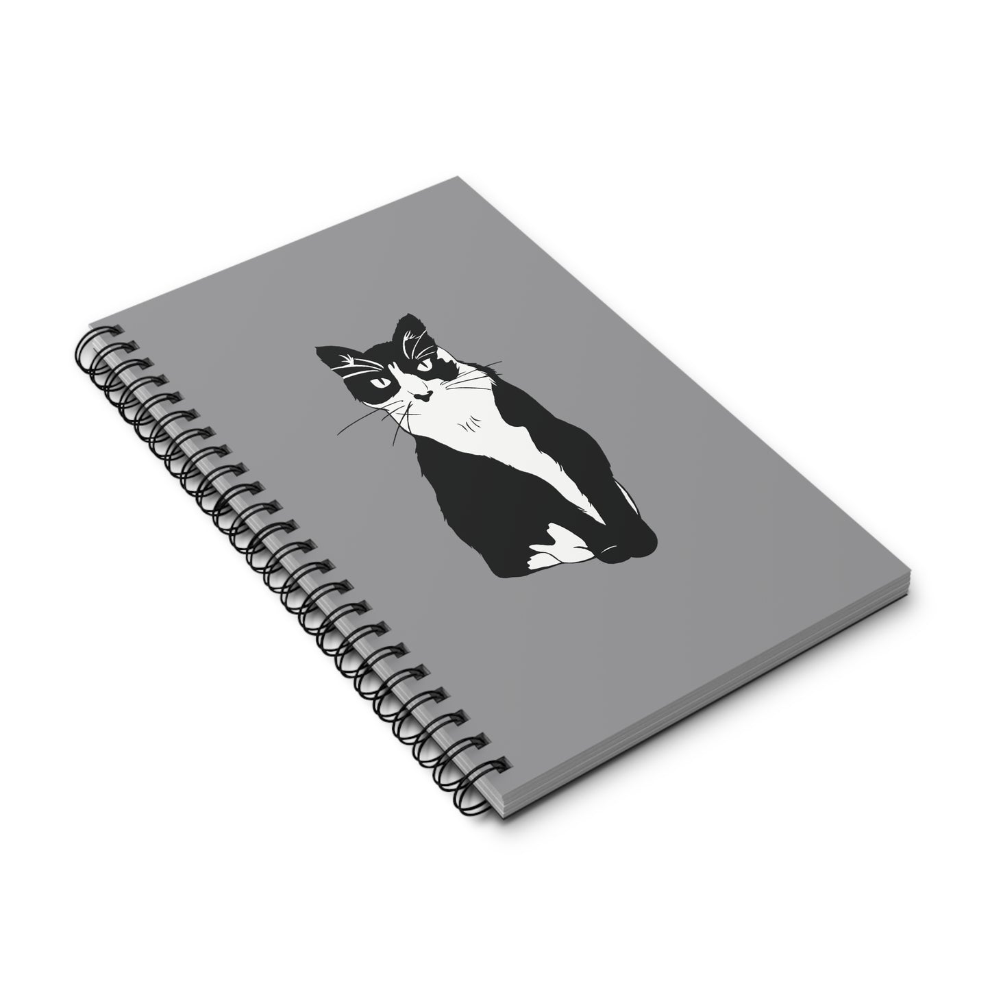 Cat Notebook in Grey (B&W Style Cat) - Cat Spiral Notebook