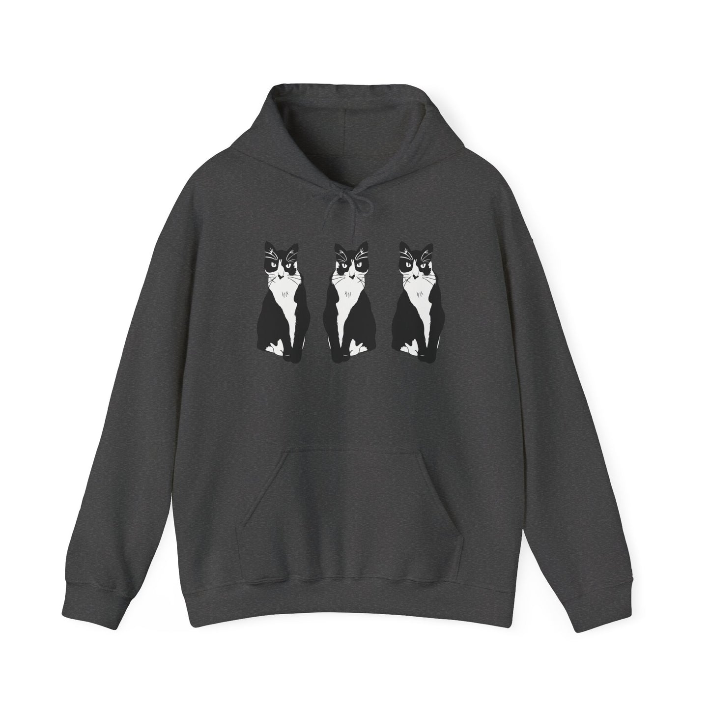 Cat x3 Hoodie (B&W Style Cat) - Cat Hooded Sweatshirt