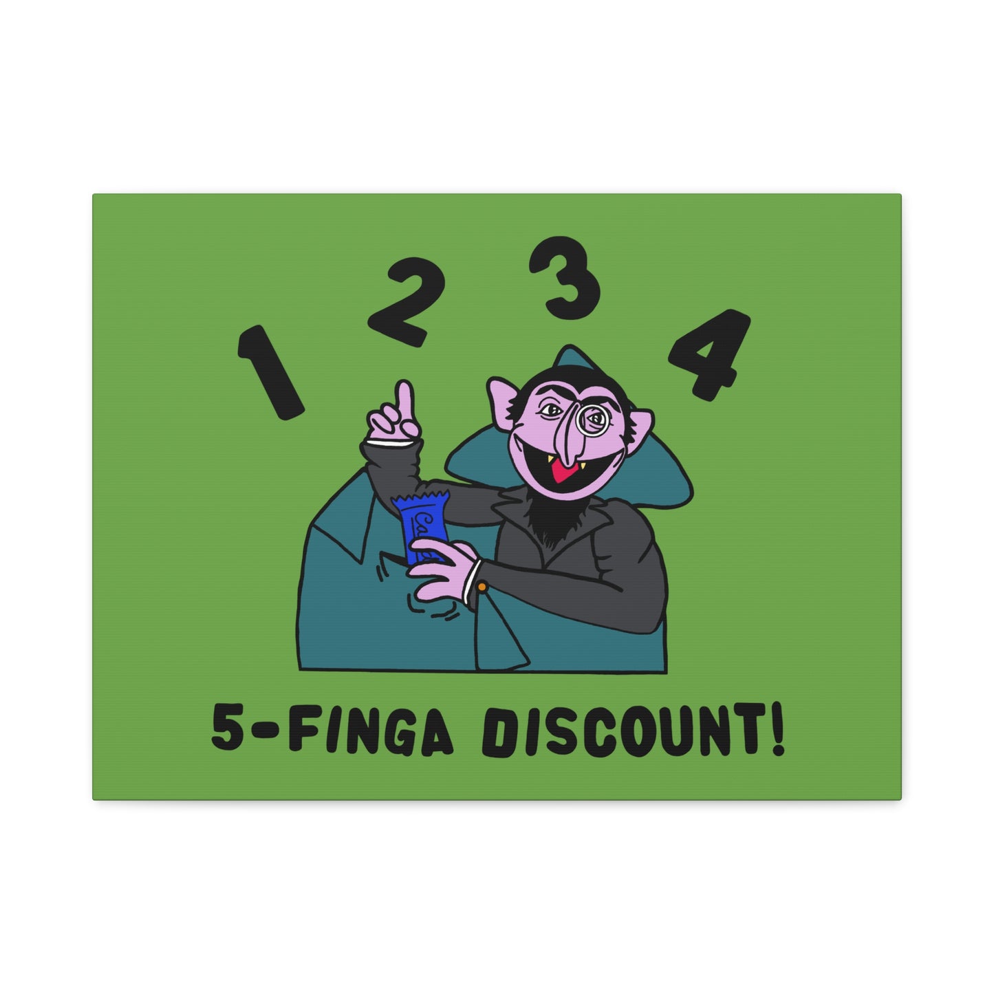 Five Finger Discount Canvas Print Green - Sesame Street The Count Parody Art Print