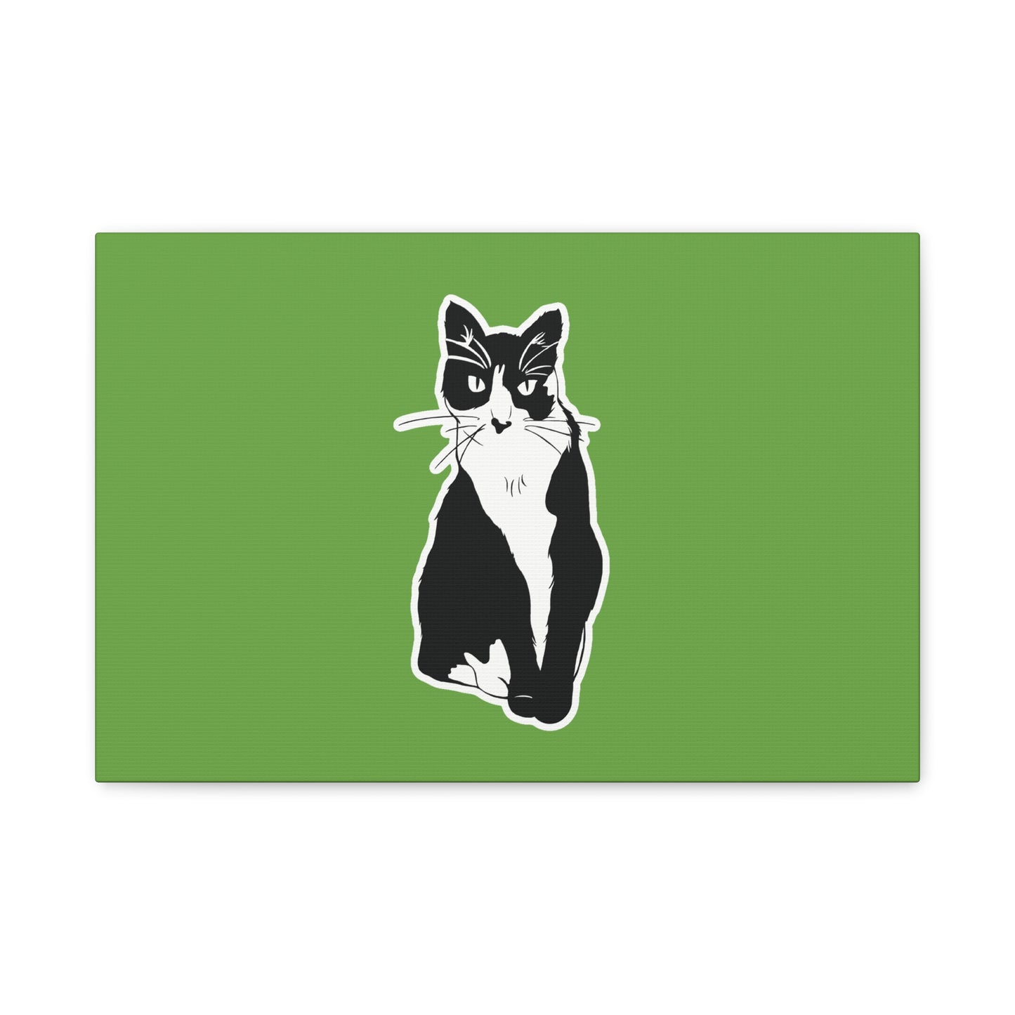 Cat Canvas Print on Green (B&W Style Cat) - Cat Drawing Art