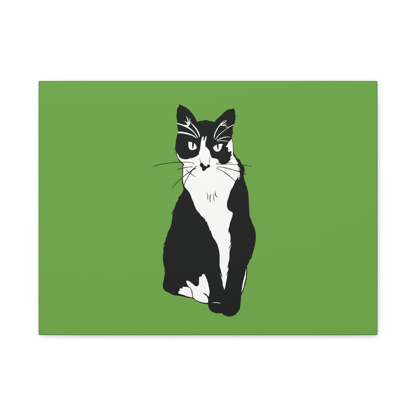 Cat Canvas on Green (B&W Style Cat) - Cat Drawing Art