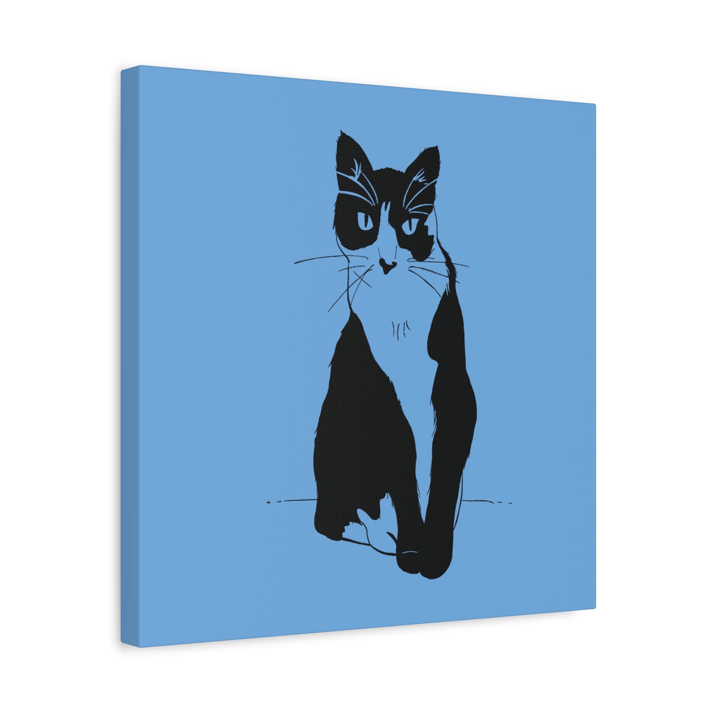 Cat Canvas Print on Light Blue (Transparent Style Cat) - Cat Drawing Art