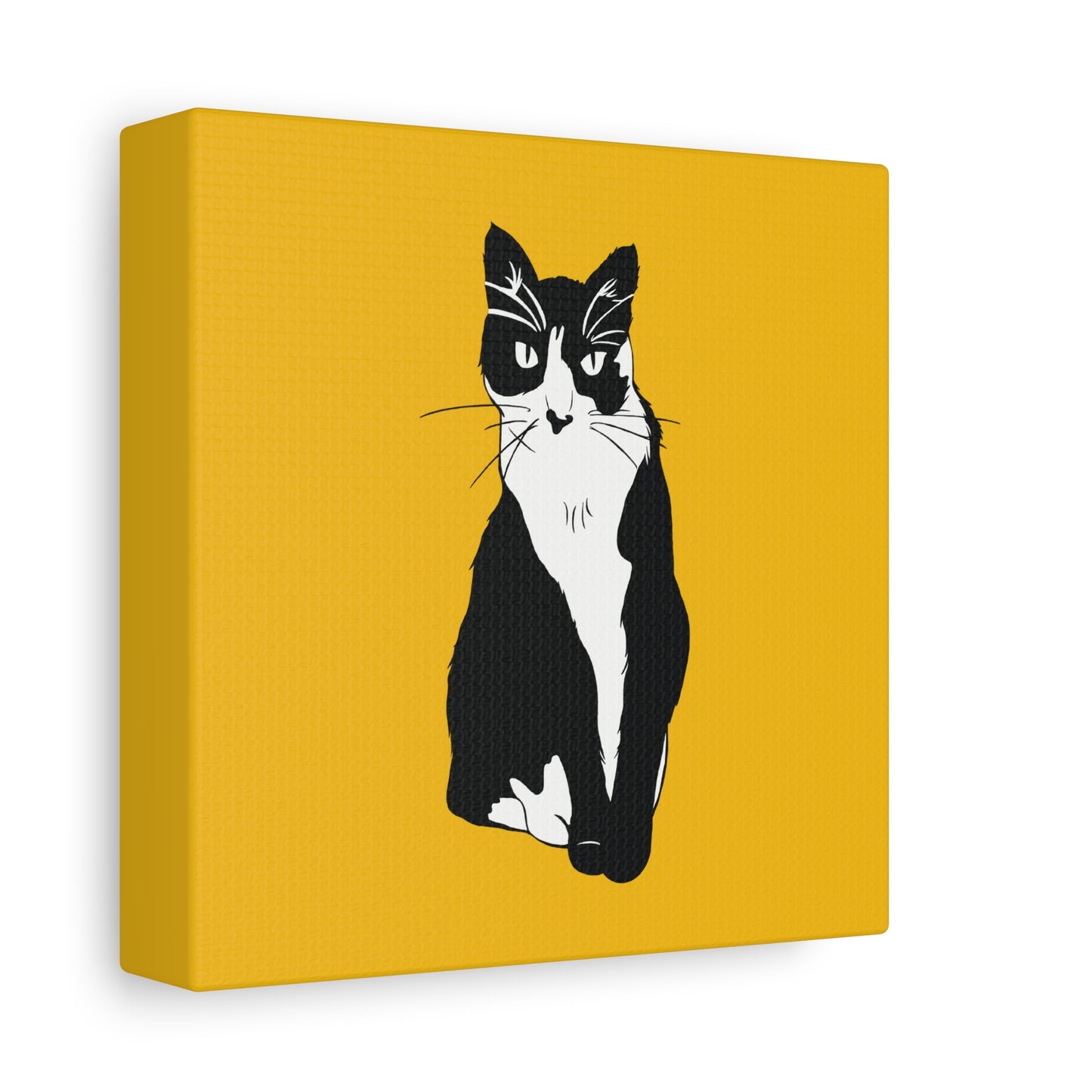 Cat Canvas on Yellow (B&W Style Cat) - Cat Drawing Art
