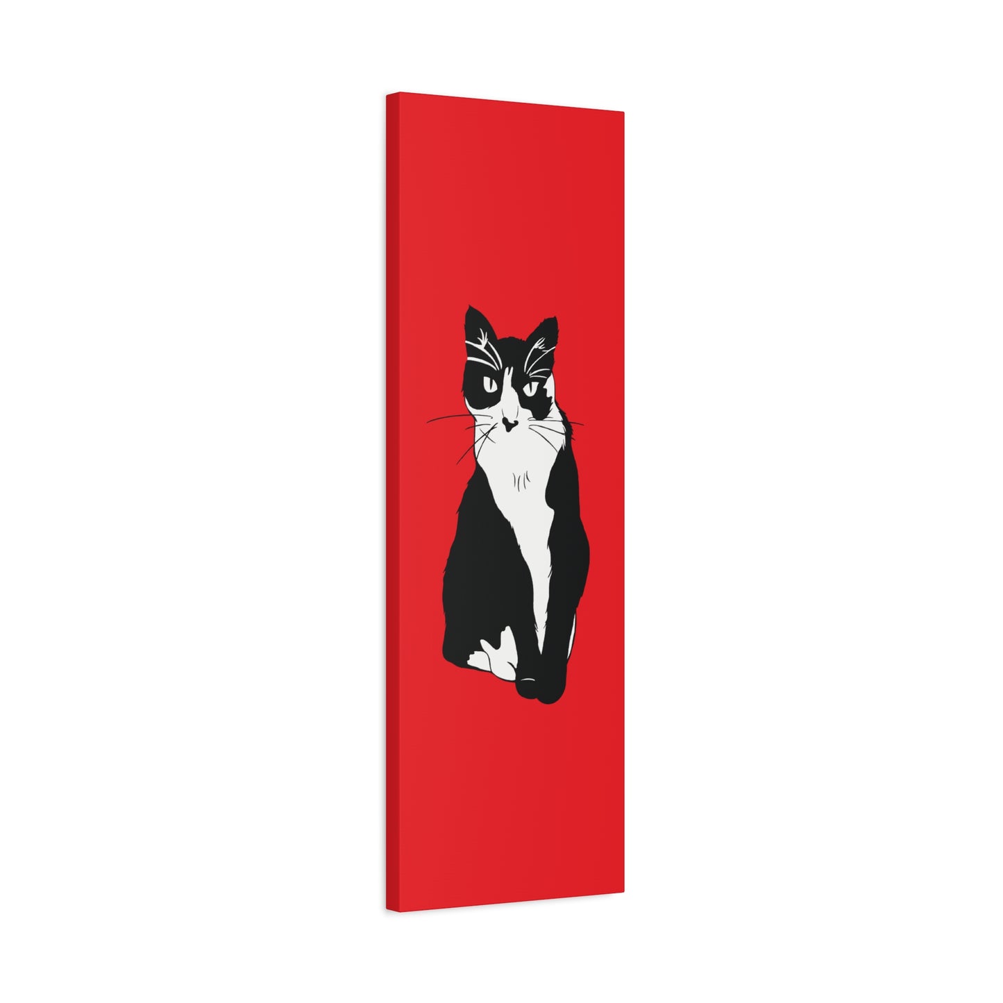Cat Canvas on Red (B&W Style Cat) - Cat Drawing Art