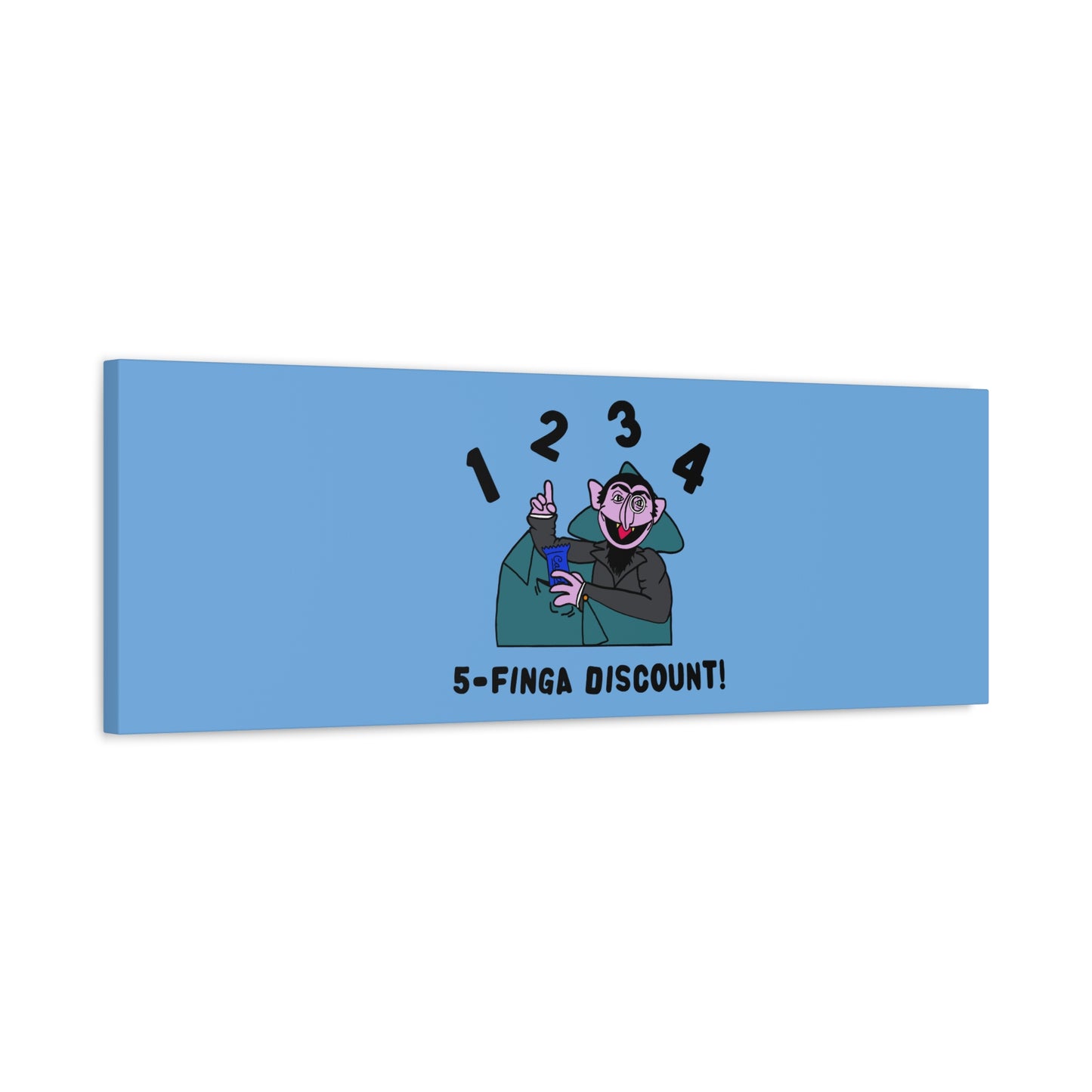 Five Finger Discount Canvas Print Light Blue - Sesame Street The Count Parody Art Print