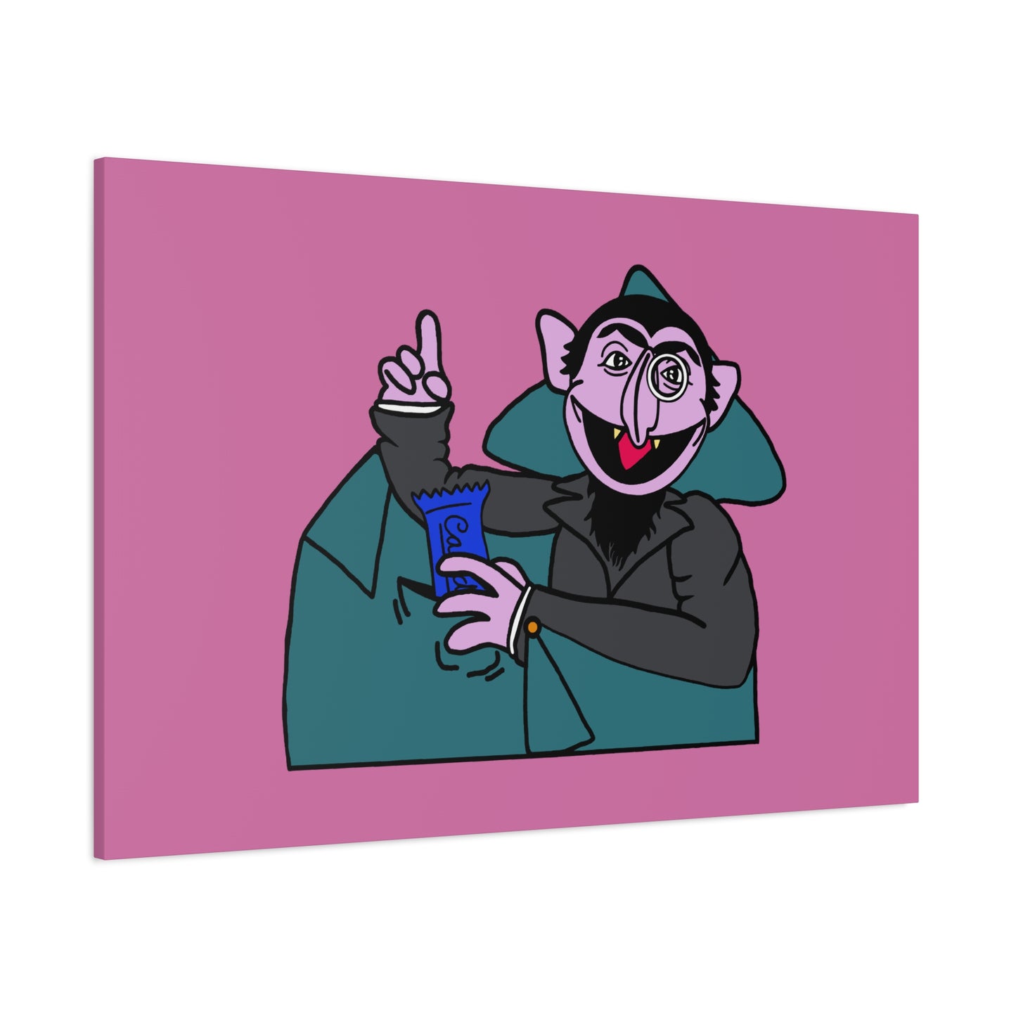 The Count Stealing Candy Canvas Print Light Pink - Sesame Street The Count Parody Art