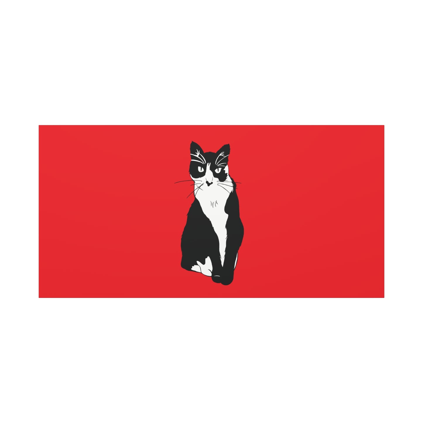 Cat Canvas on Red (B&W Style Cat) - Cat Drawing Art