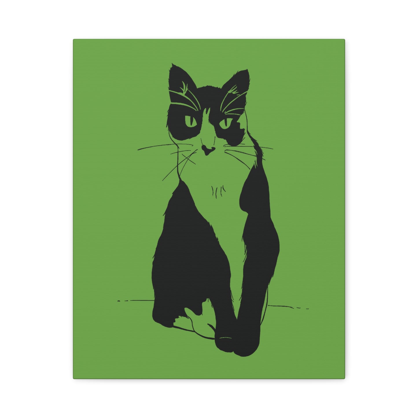 Cat Canvas Print on Green (Transparent Style Cat) - Cat Drawing Art