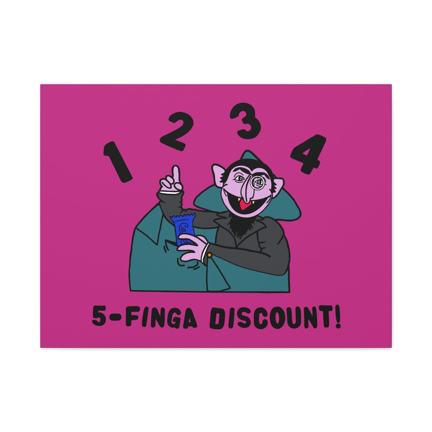 Five Finger Discount Canvas Print Pink - Sesame Street The Count Parody Art Print