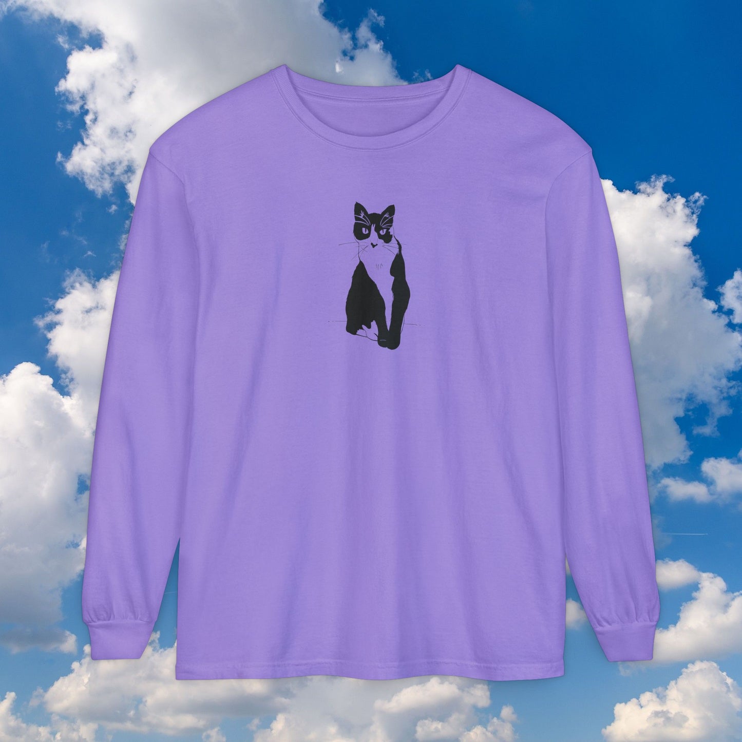 Cat Long Sleeve Tee (Transparent Style Cat) - Cat Drawing Shirt