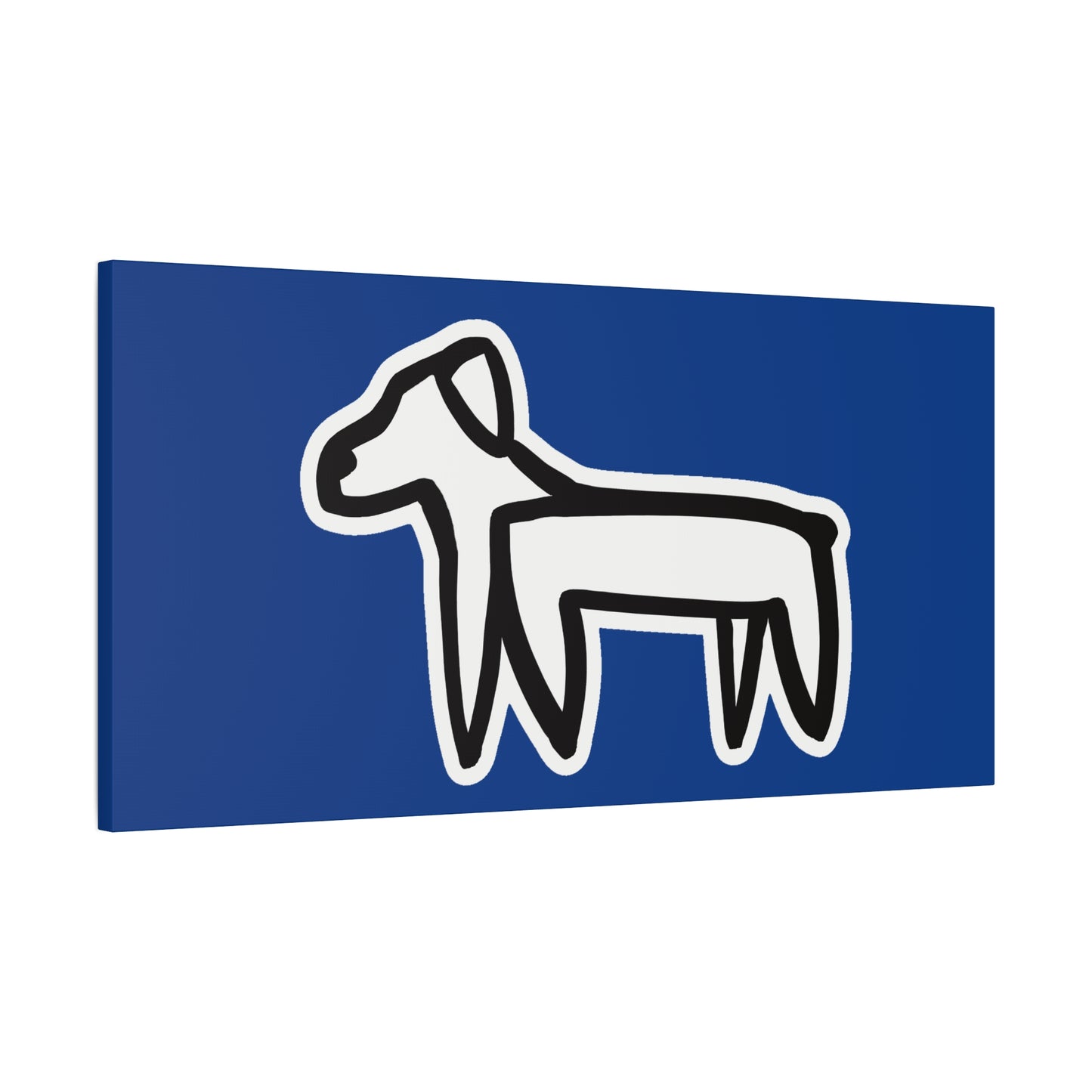 Dog Canvas Print on Blue (Sticker Style White Dog) - Dog Drawing Wall Art