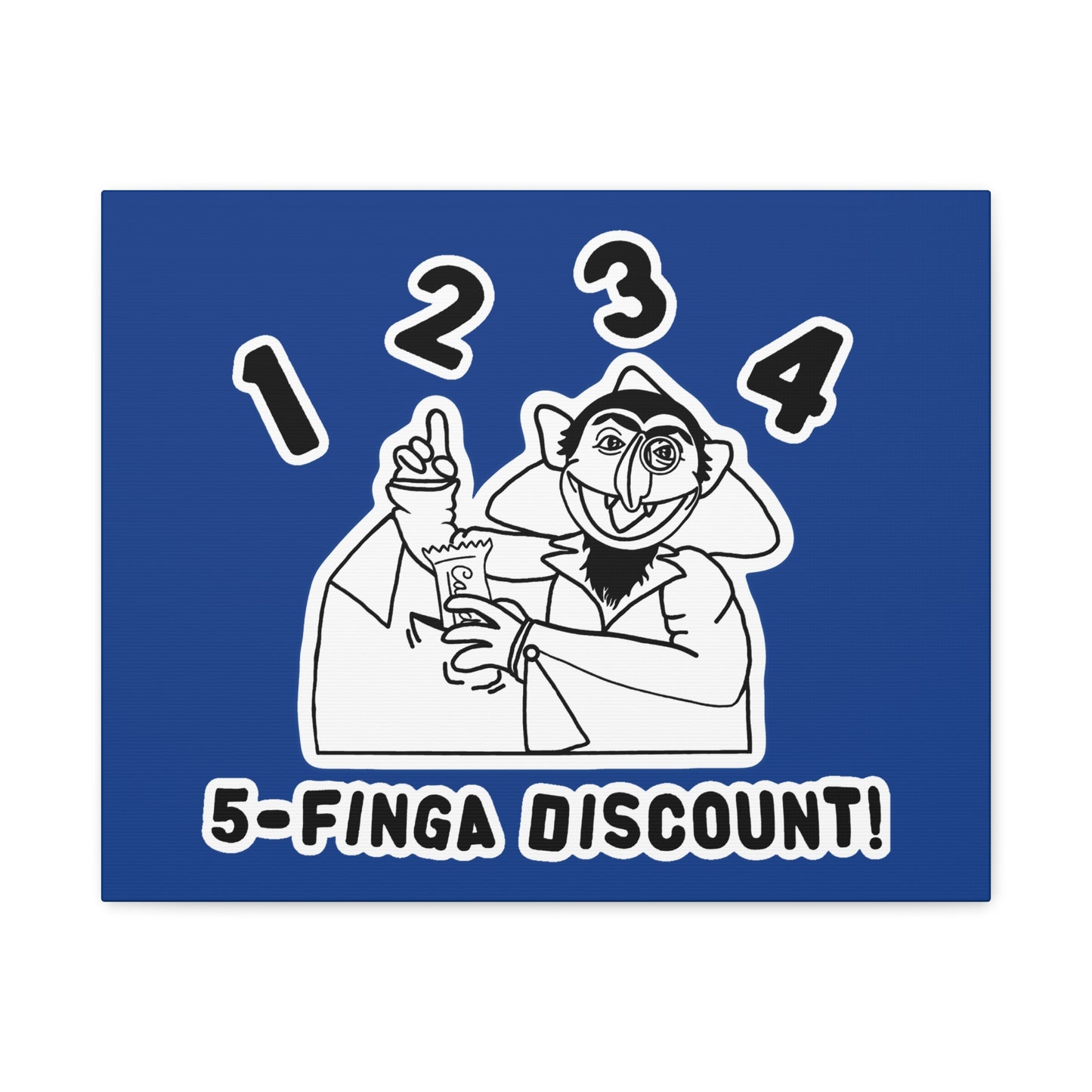 Five Finger Discount Outline Canvas Print Dark Blue - Sesame Street The Count Parody Art Print