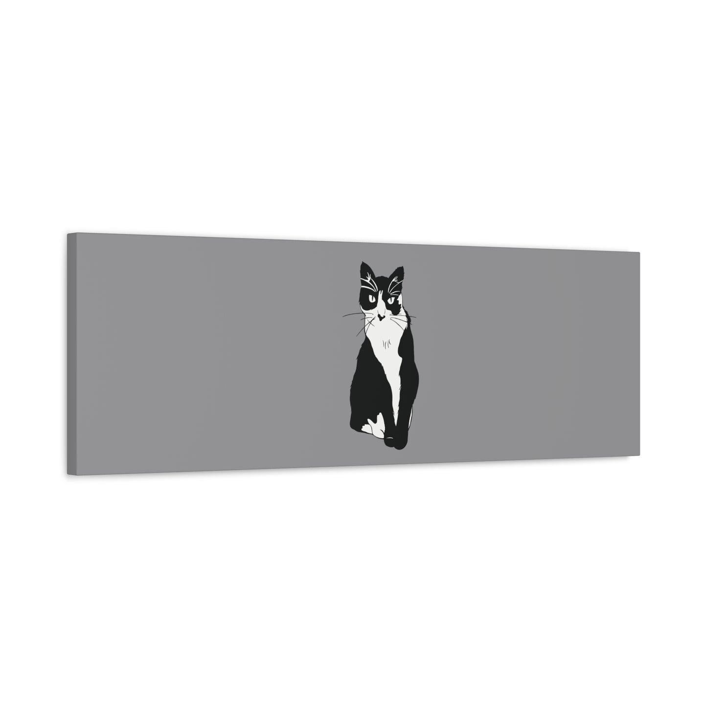 Cat Canvas on Grey (B&W Style Cat) - Cat Drawing Art