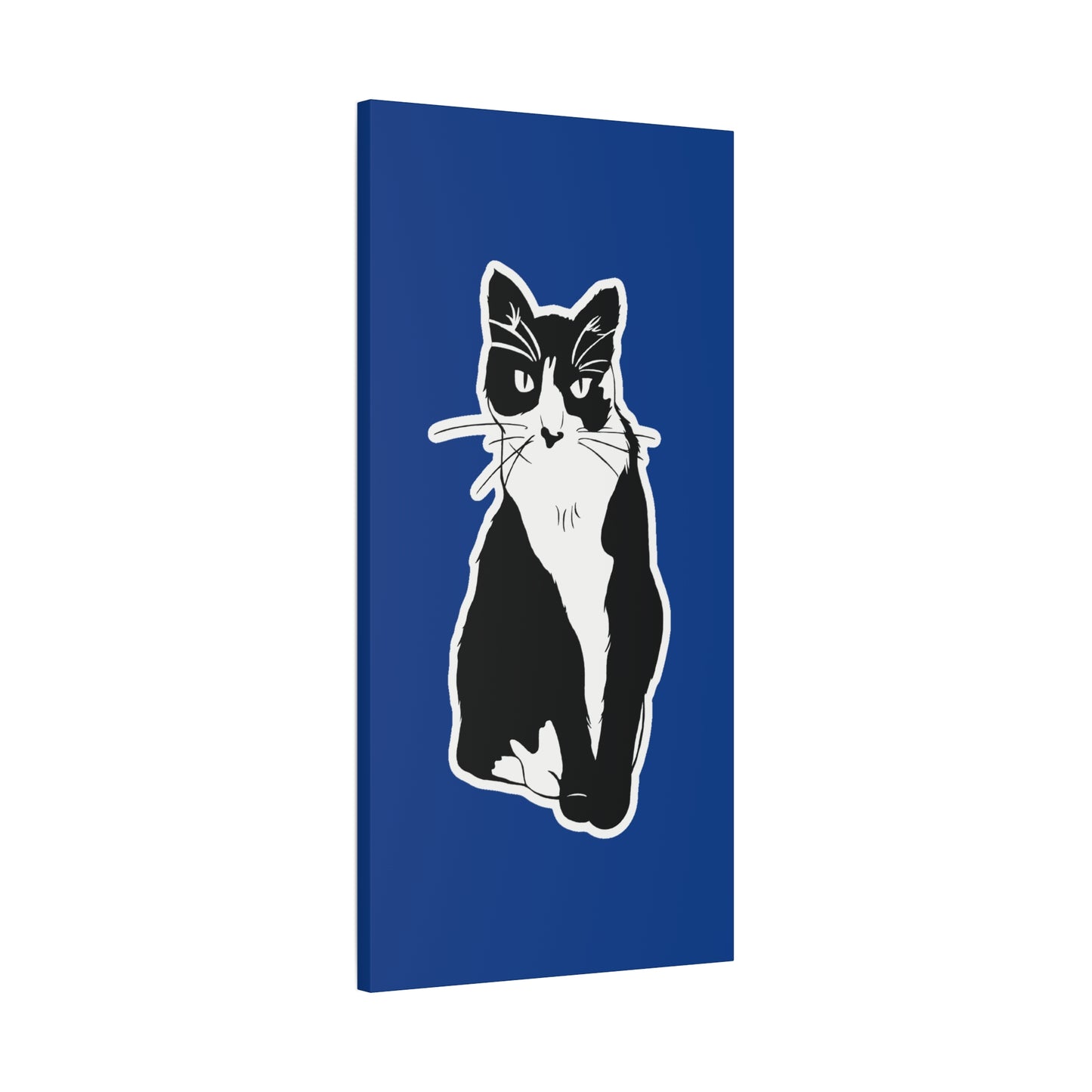 Cat Canvas Print on Dark Blue (Sticker Style Cat) - Cat Drawing Art