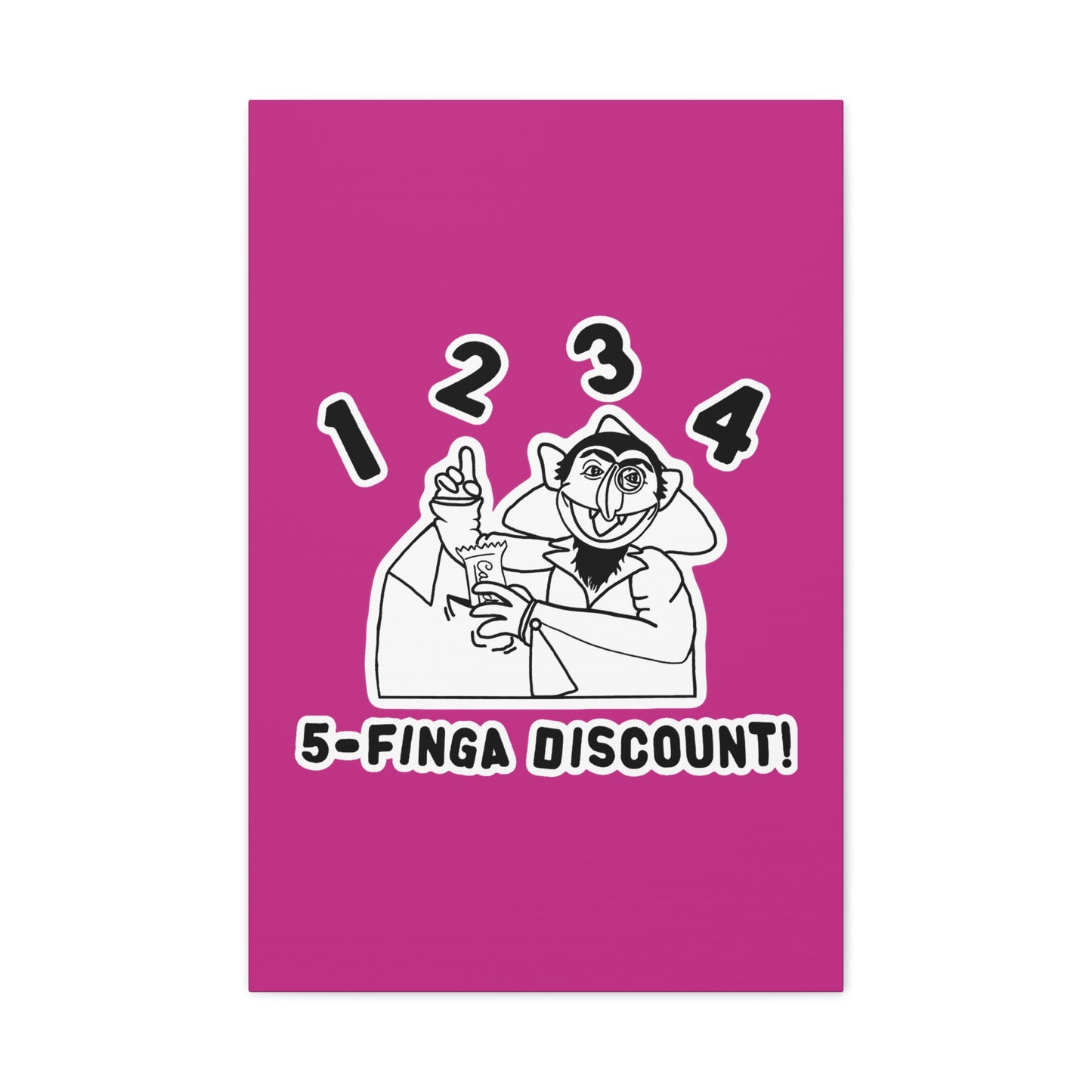 Five Finger Discount Outline Canvas Print Pink - Sesame Street The Count Parody Art Print