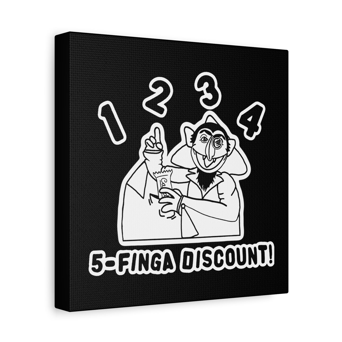 Five Finger Discount Outline Canvas Print Black - Sesame Street The Count Parody Art Print