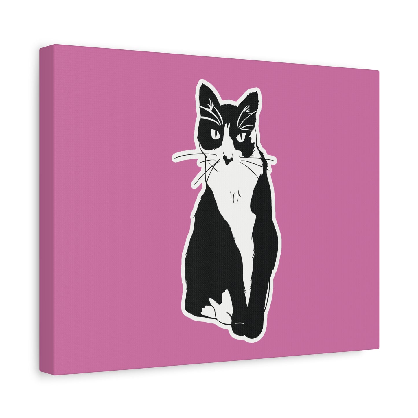 Cat Canvas on Light Pink (Sticker Style Cat) - Cat Drawing Art