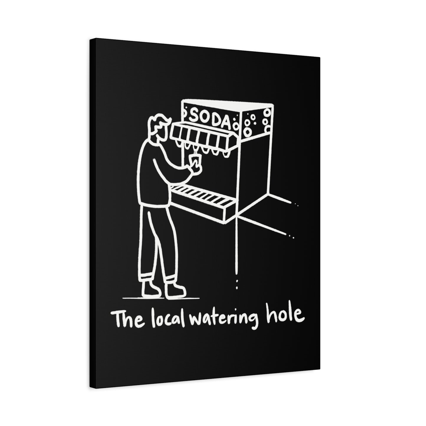 Local Watering Hole Canvas Print - White Ink on Black Background