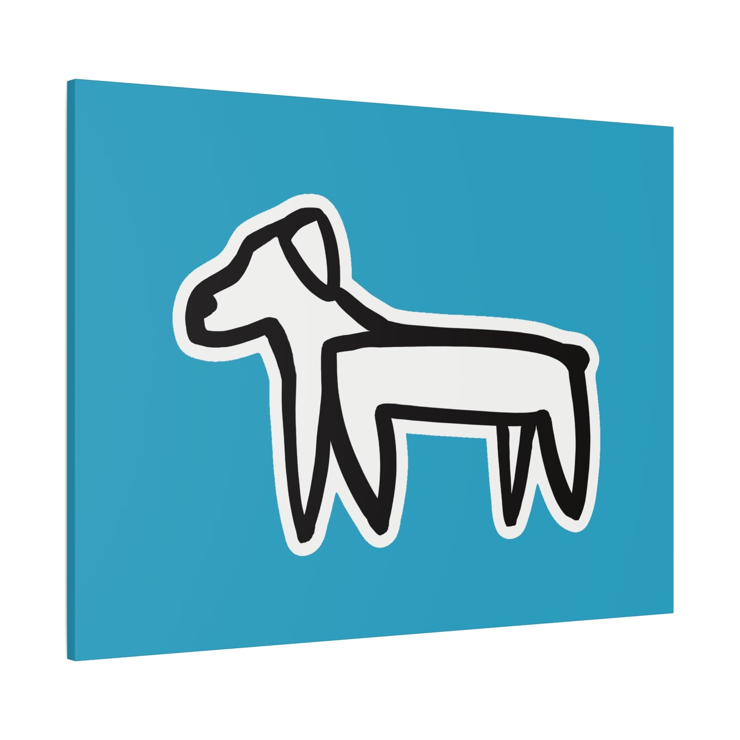 Dog Canvas Print on Turquoise (Sticker Style Black Dog) - Dog Drawing Wall Art