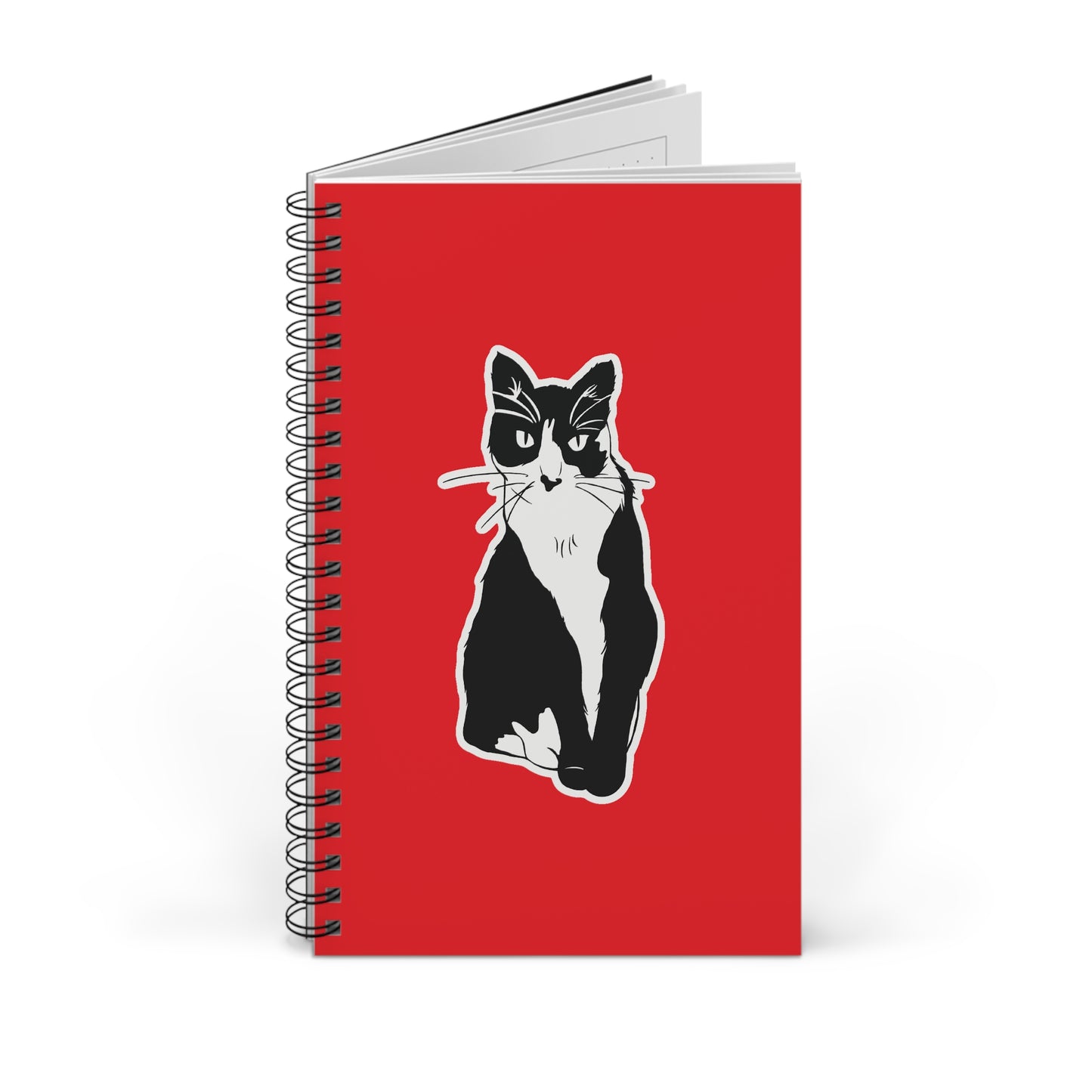 Cat Notebook in Red (Sticker Style Cat) - Cat Spiral Notebook