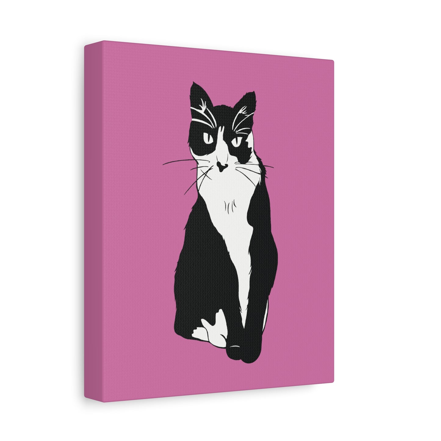 Cat Canvas on Light Pink (B&W Style Cat) - Cat Drawing Art