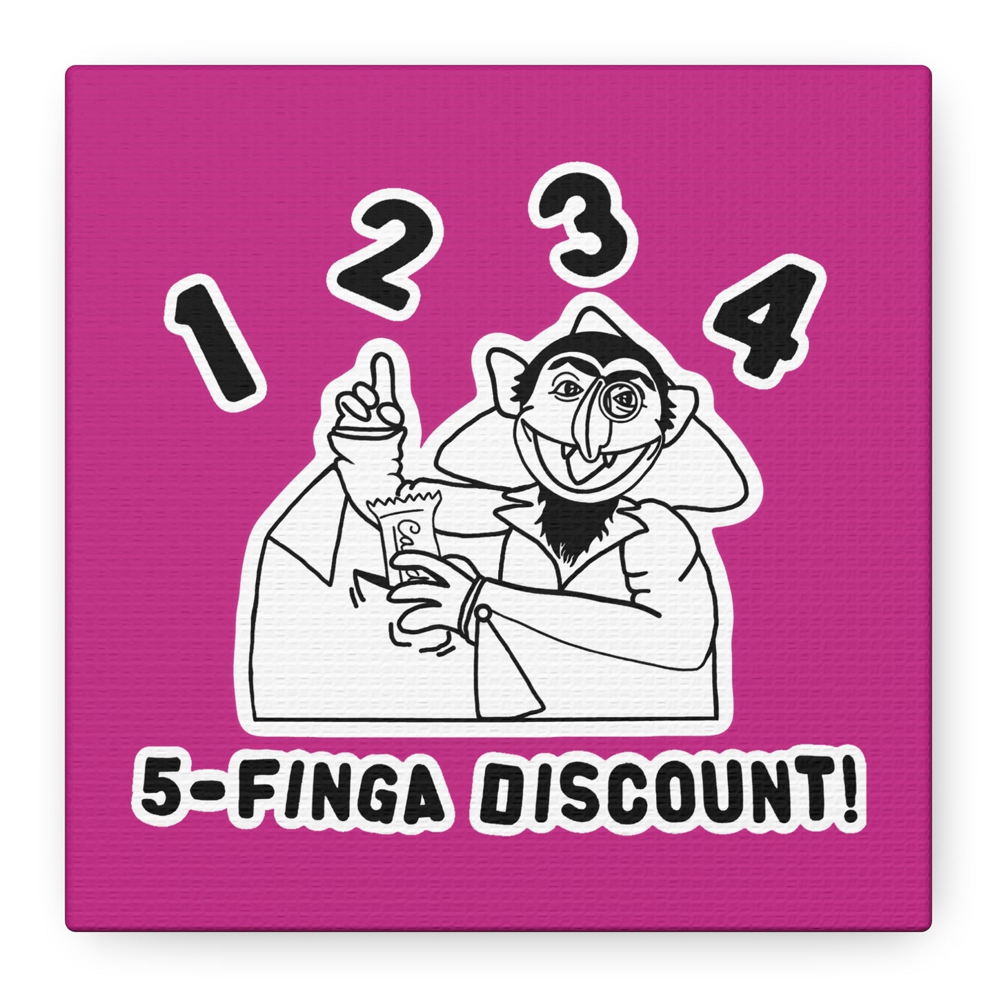 Five Finger Discount Outline Canvas Print Pink - Sesame Street The Count Parody Art Print
