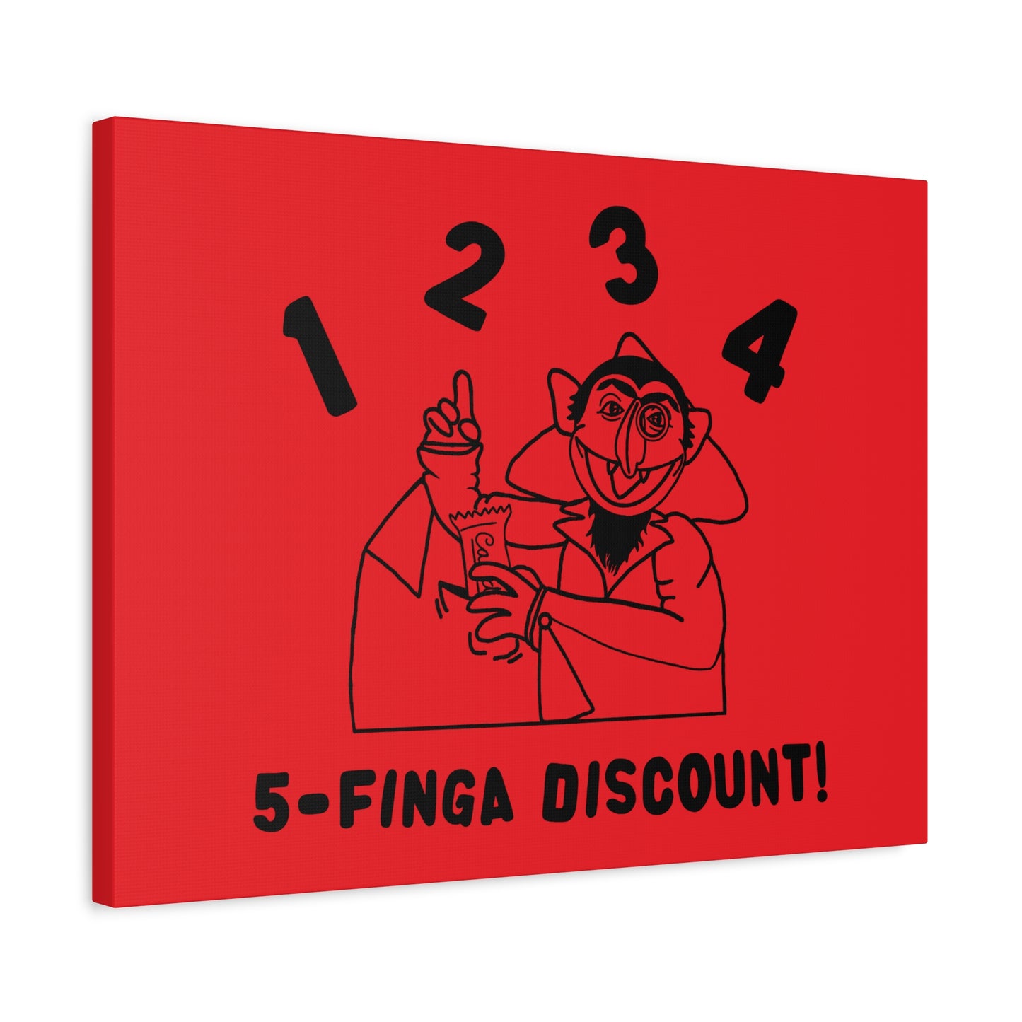 Five Finger Discount Outline Canvas Print Red - Sesame Street The Count Parody Art Print