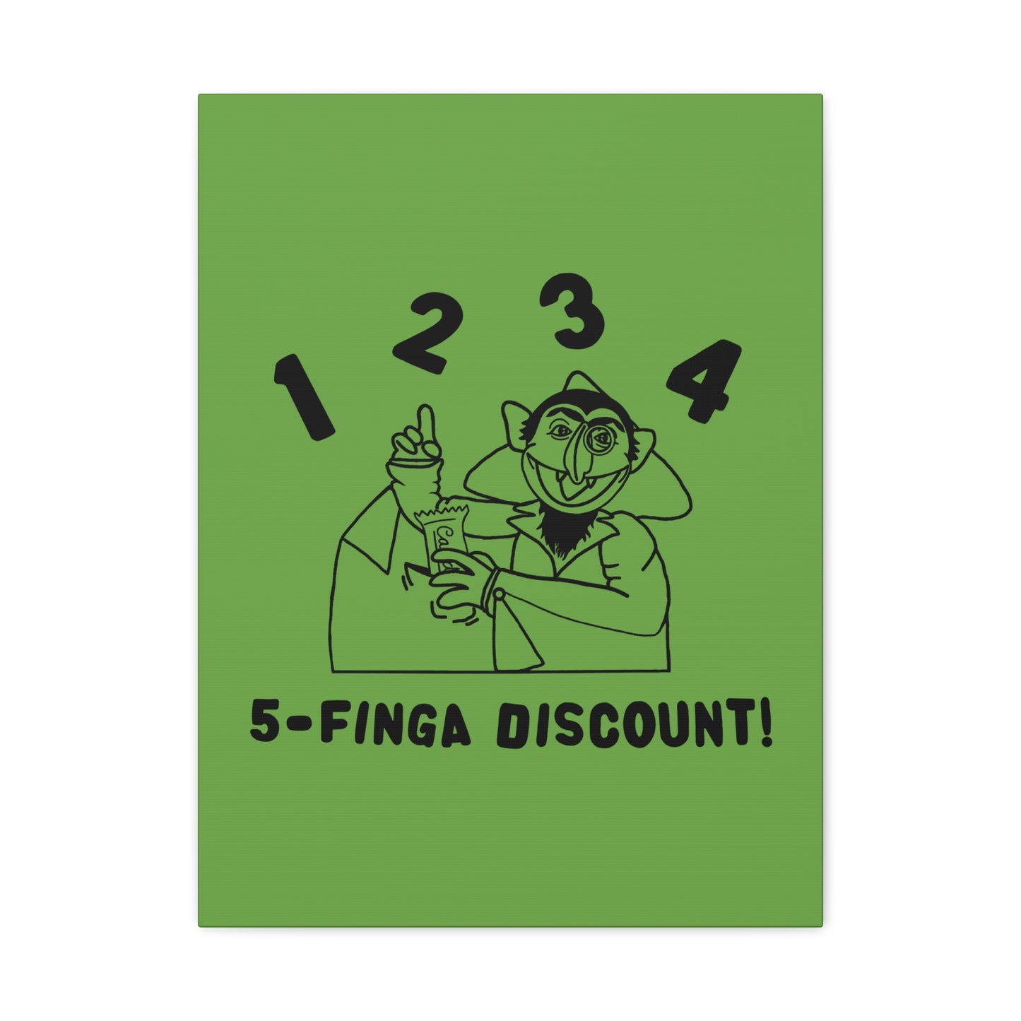 Five Finger Discount Outline Canvas Print Green - Sesame Street The Count Parody Art Print
