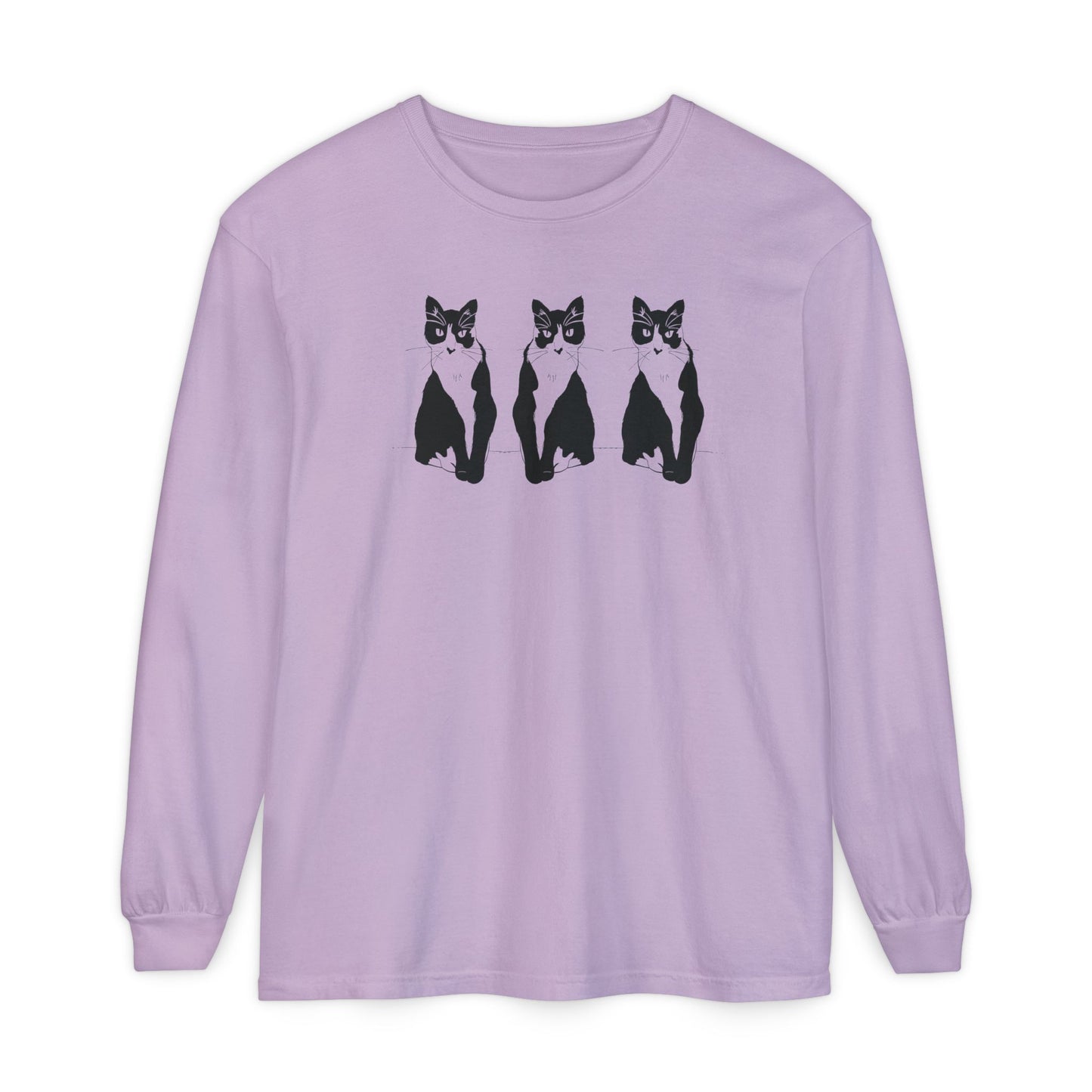Cat x3 Long Sleeve Tee (Transparent Style Cat) - Cat Drawing Shirt