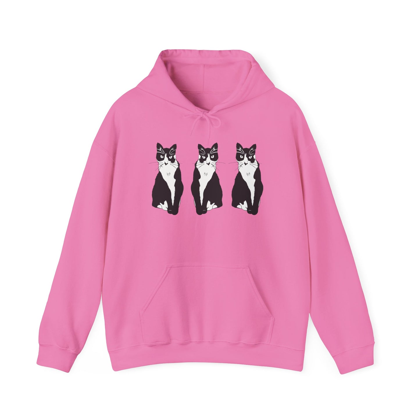 Cat x3 Hoodie (B&W Style Cat) - Cat Hooded Sweatshirt