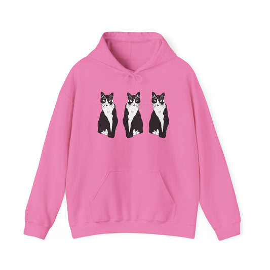 Cat x3 Hoodie (B&W Style Cat) - Cat Hooded Sweatshirt