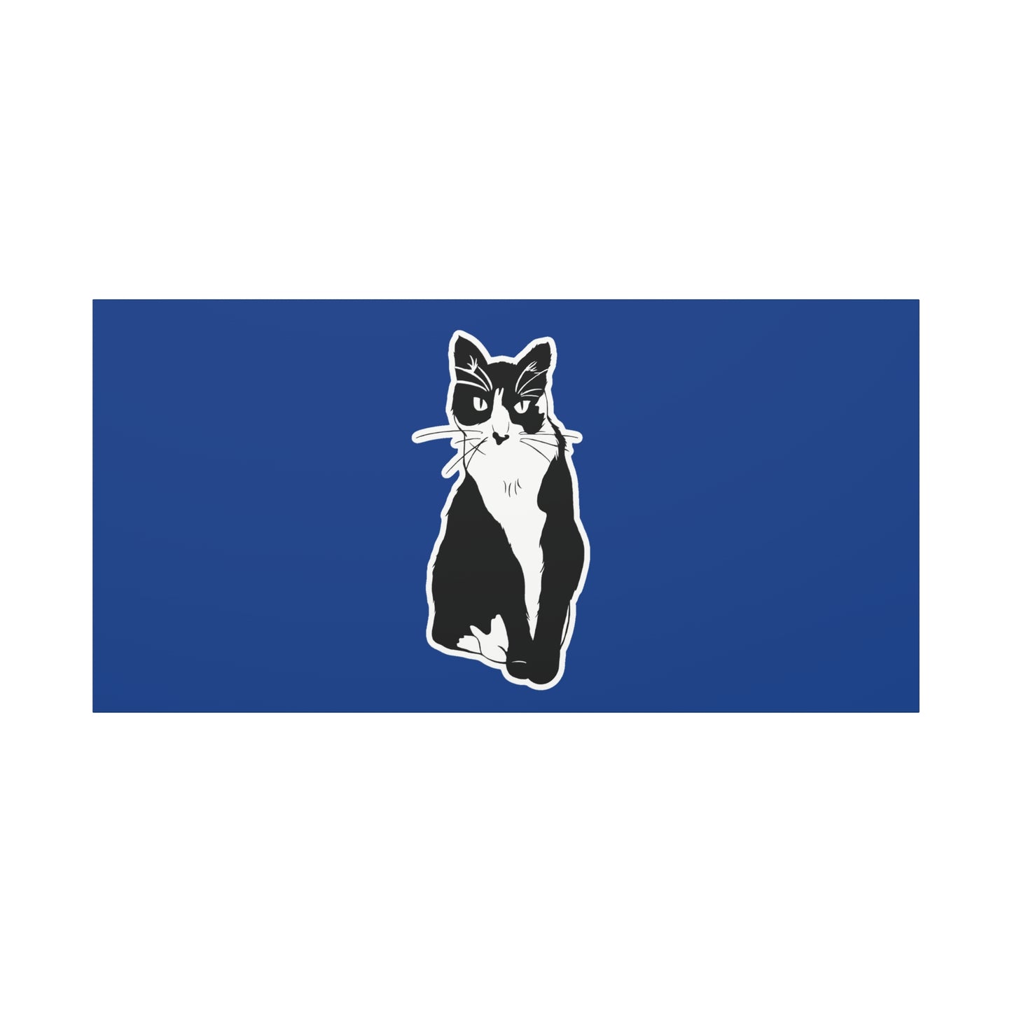 Cat Canvas Print on Dark Blue (Sticker Style Cat) - Cat Drawing Art