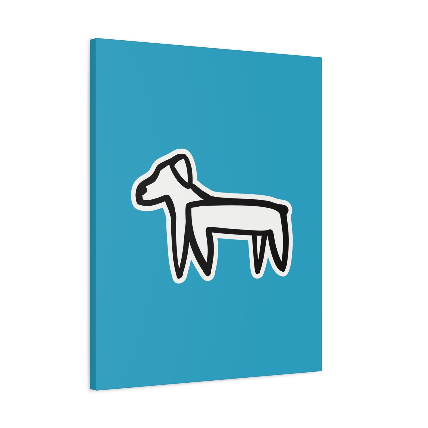 Dog Canvas Print on Turquoise (Sticker Style Black Dog) - Dog Drawing Wall Art