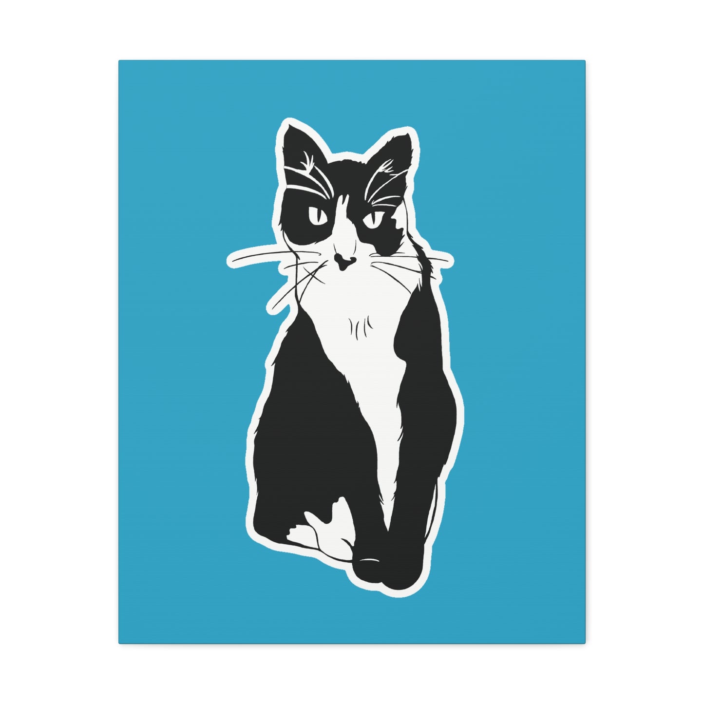 Cat Canvas Print on Turquoise (Sticker Style Cat) - Cat Drawing Art
