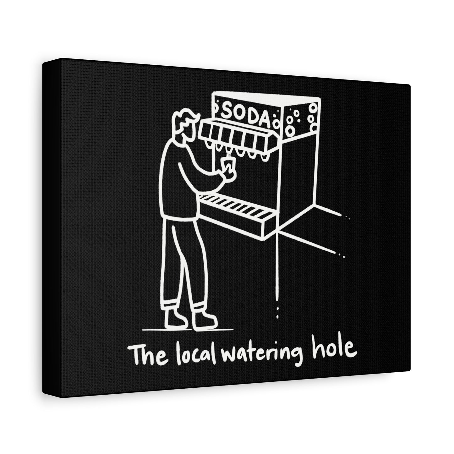 Local Watering Hole Canvas Print - White Ink on Black Background